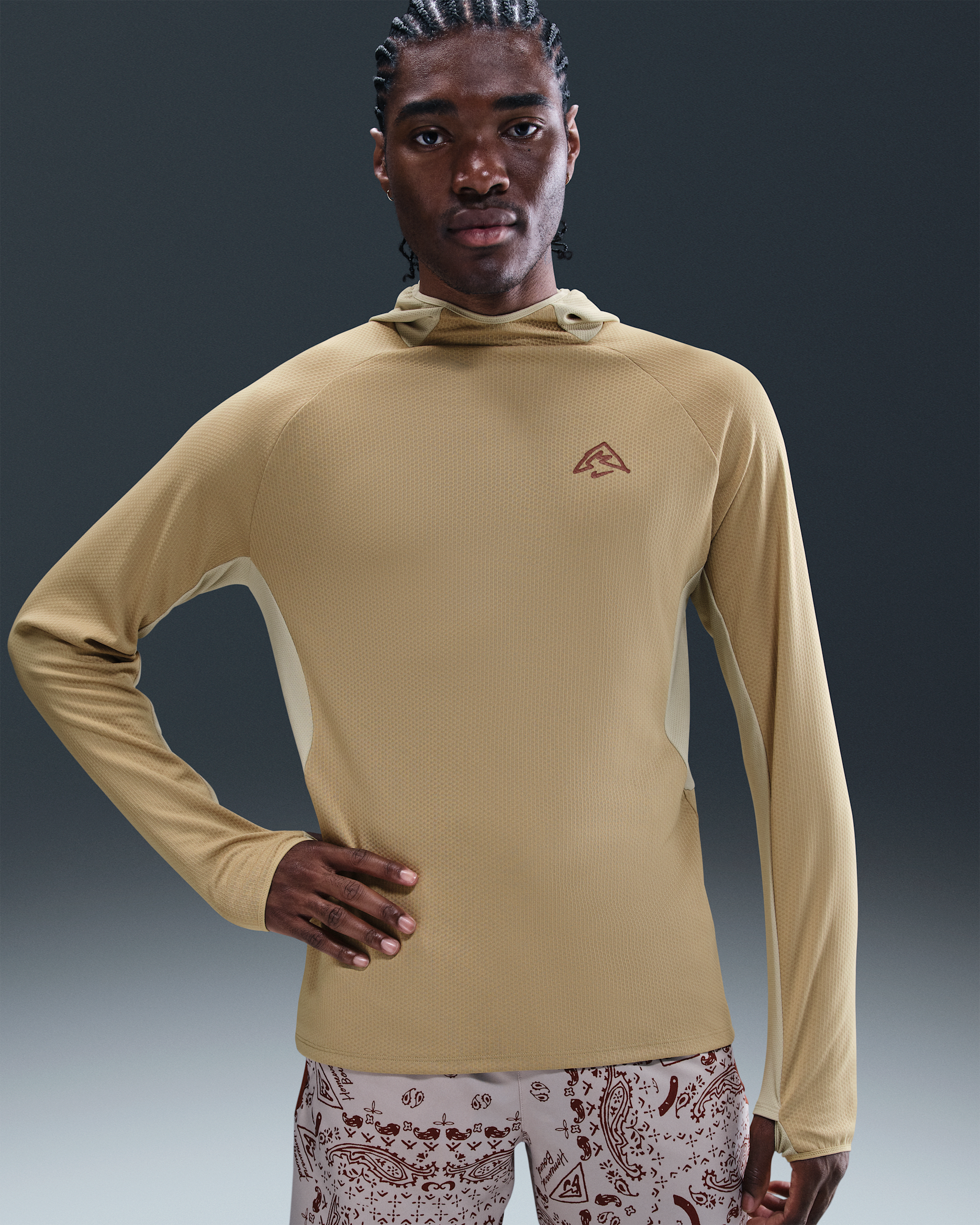 Nike Men's Dri-FIT UV Hooded Running Top - Parachute Beige/Desert Khaki/Cinnamon