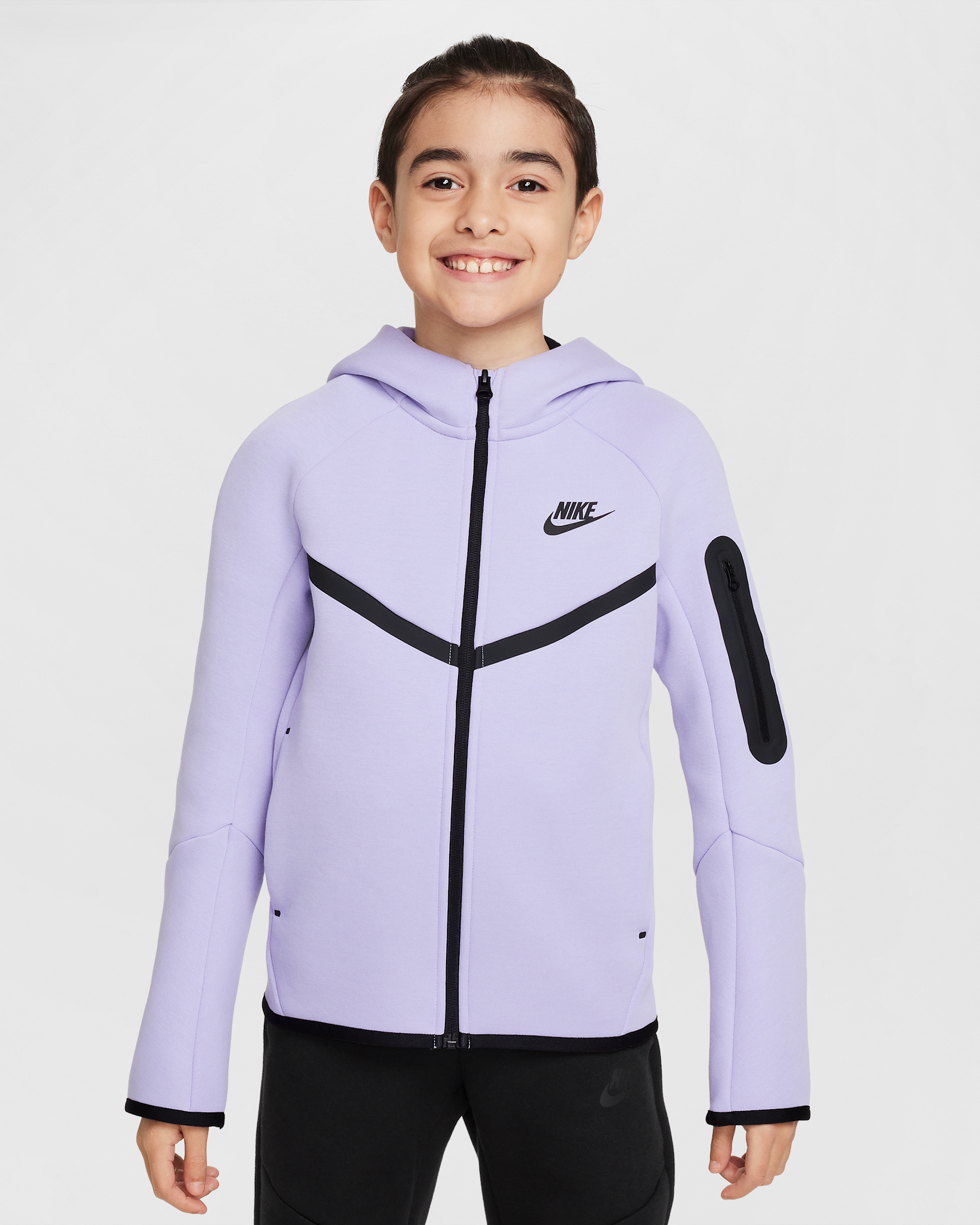 Sudadera con gorro con cierre completo para niños grandes Nike Sportswear Tech Fleece - Hortensias/Negro/Negro