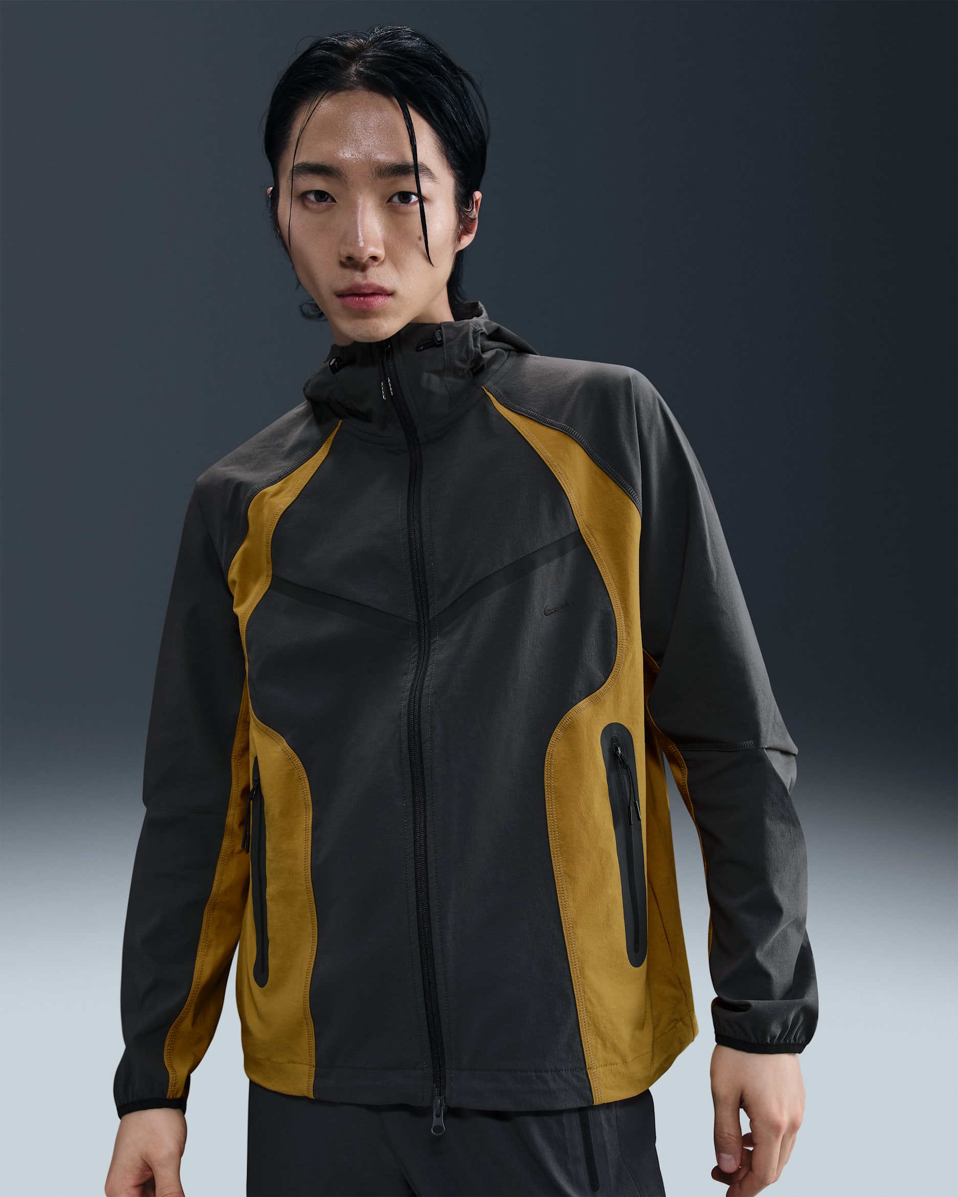 나이키 테크 남성 드라이 핏 우븐 컬러 블록 루즈 오버사이즈 재킷 - 앤트러사이트/오커/블랙