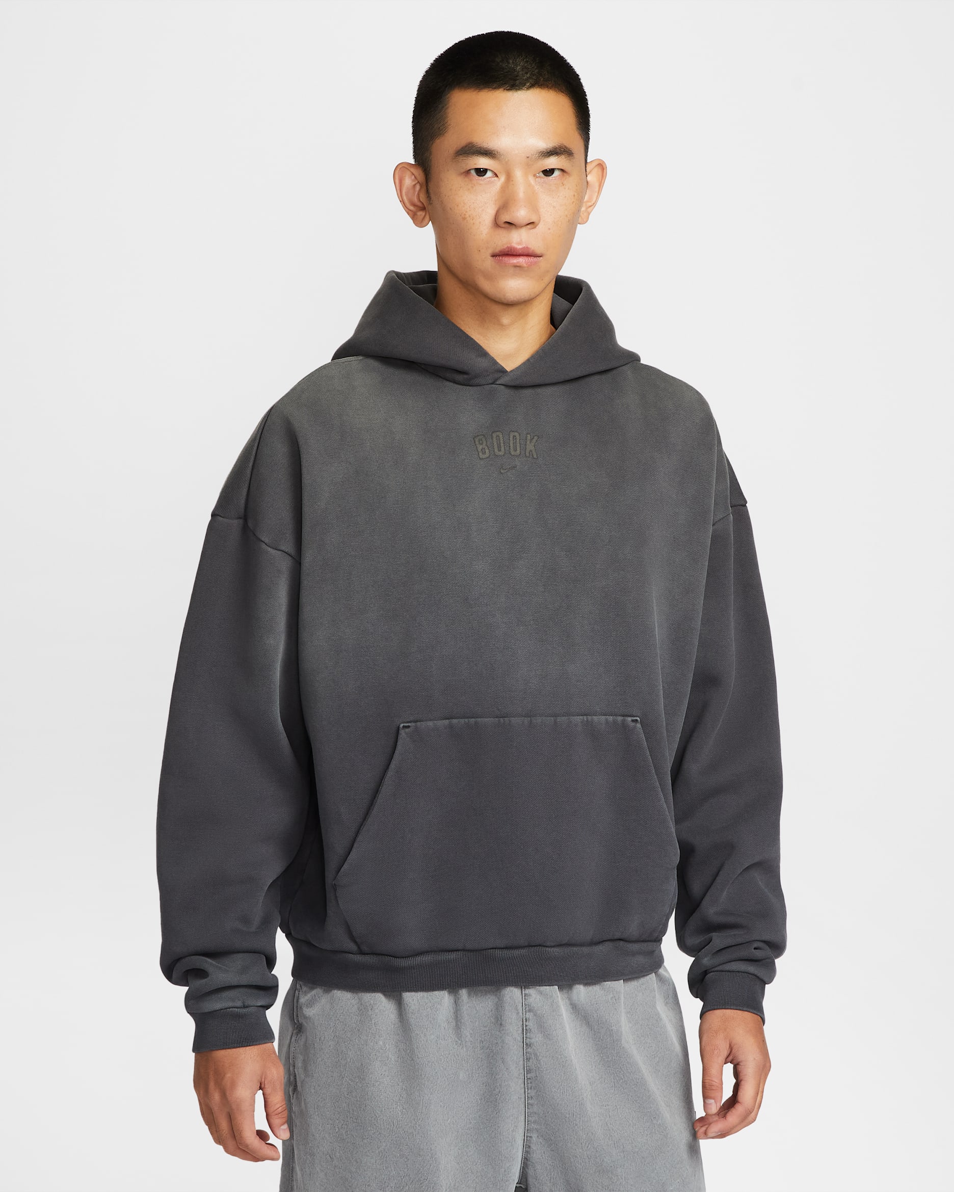 북 스탠다드 이슈 남성 써마 핏 브러시드 풀오버 후디 - 블랙/블랙