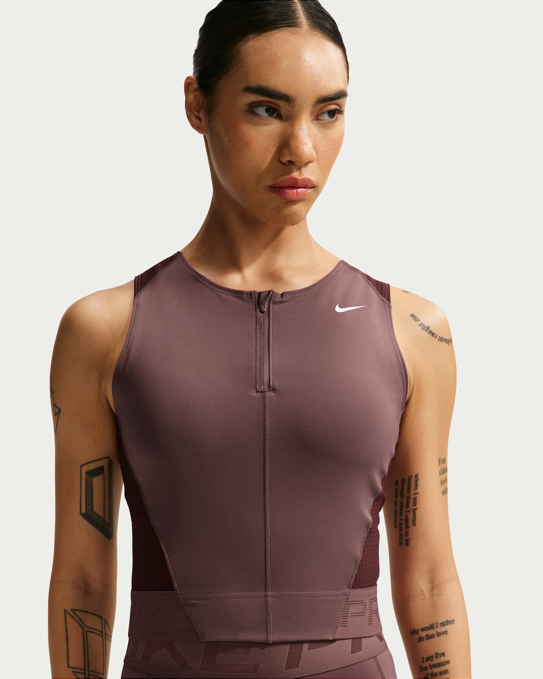 Nike Pro Women's Dri-FIT Tank Top - Tattoo/Burgundy Crush/White