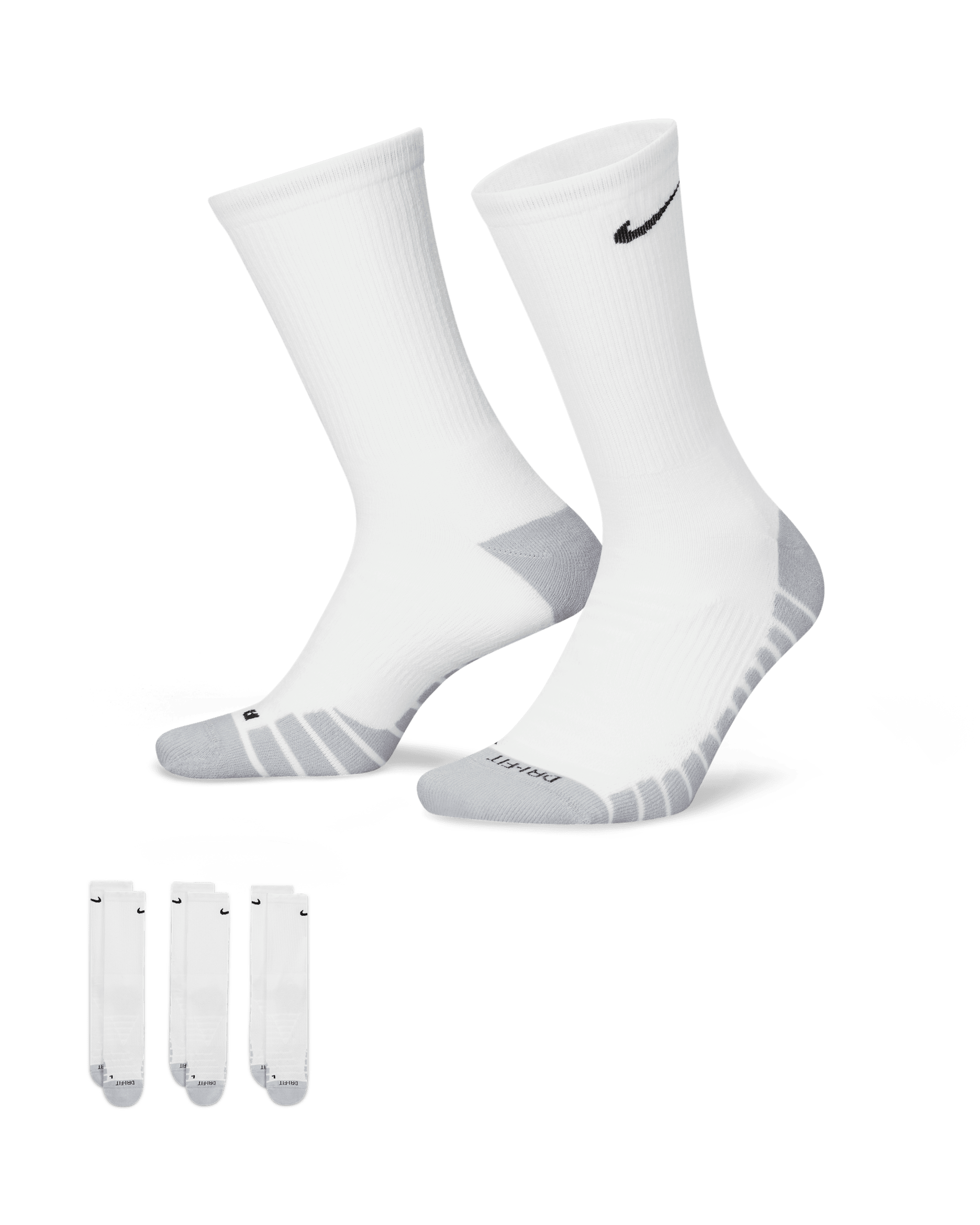 Nike Everyday Max Cushioned Training Crew Socks (3 Pairs) - White/Wolf Grey/Black