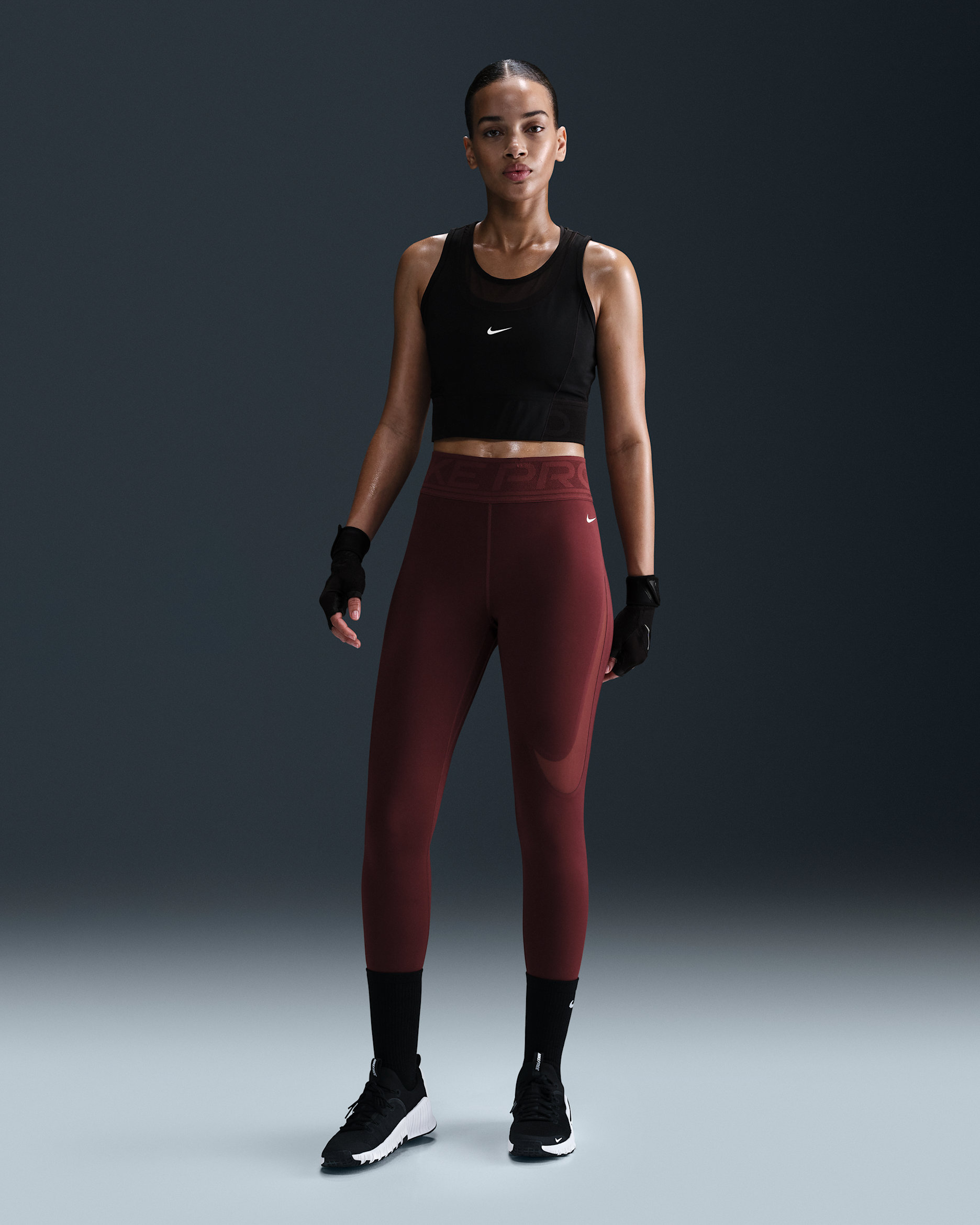 Leggings de tiro alto de largo completo para mujer Nike One Pro Sculpt - Rojo team oscuro/Blanco