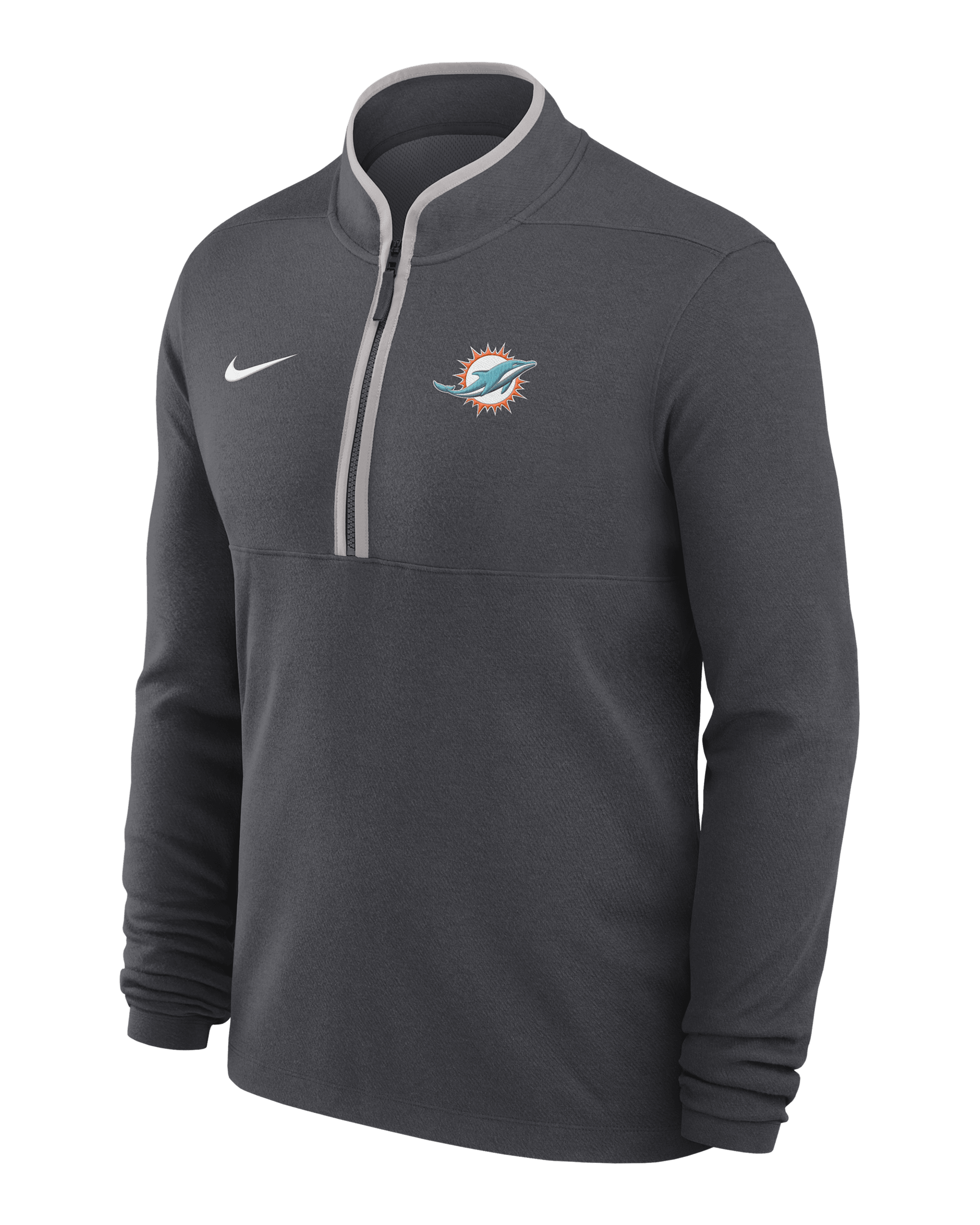 Miami Dolphins Logo Victory Men's Nike Dri-FIT NFL 1/2-Zip Long-Sleeve Top - Anthracite