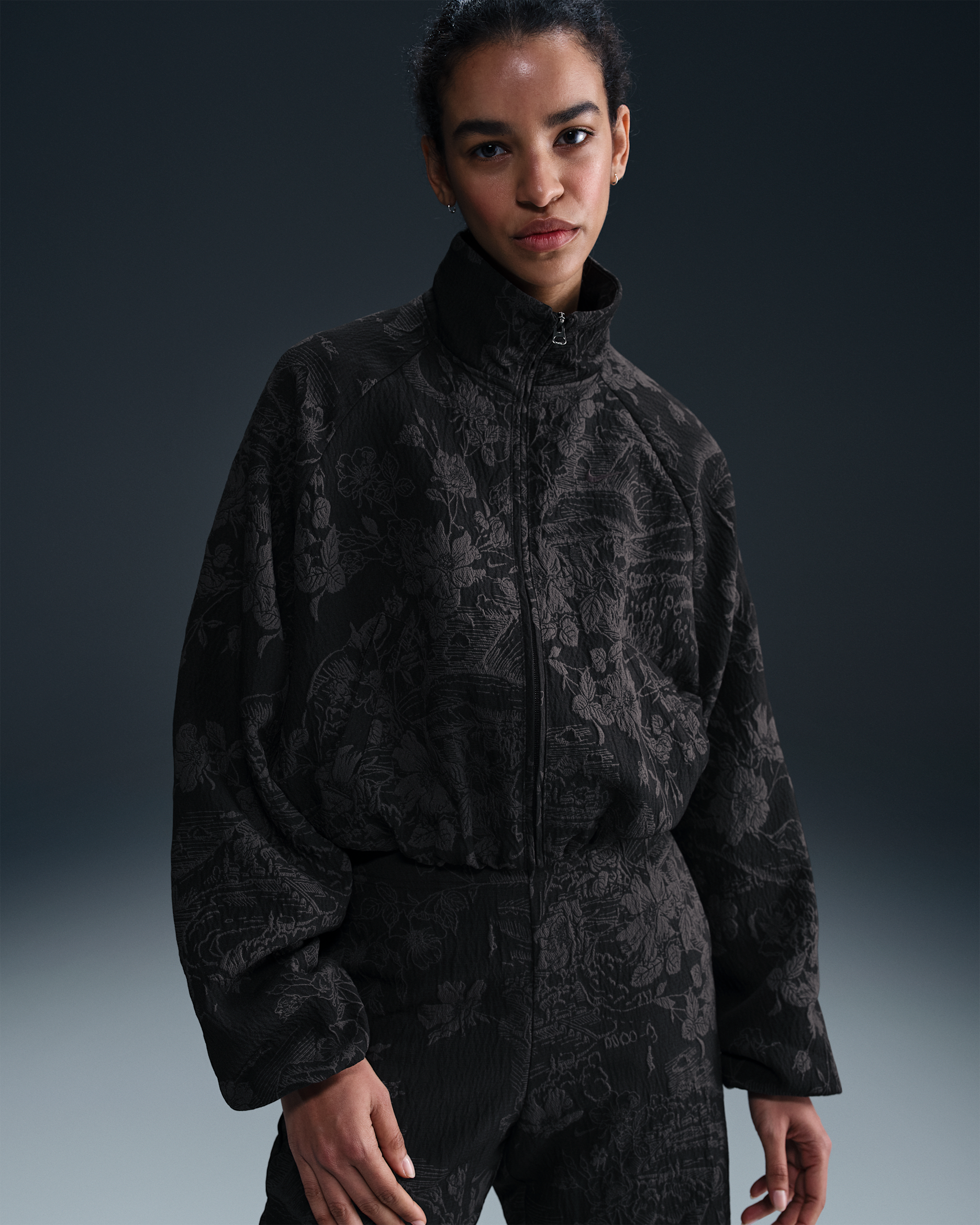 Nike Sportswear Collection Women's Oversized Jacquard Tracksuit Jacket - Black/Anthracite/Black