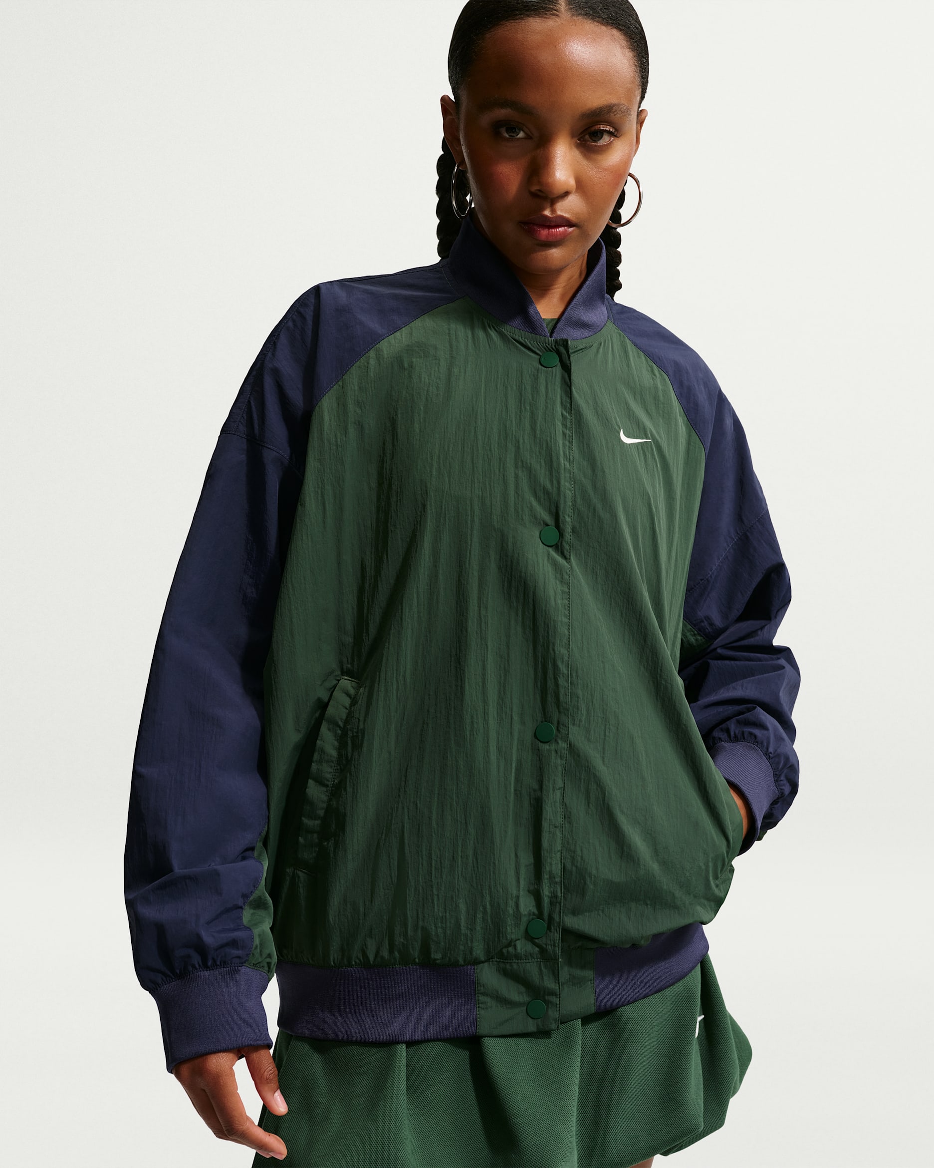 Nike Sportswear Women's Oversized Varsity Jacket - Fir/Midnight Navy/Midnight Navy/Chalk