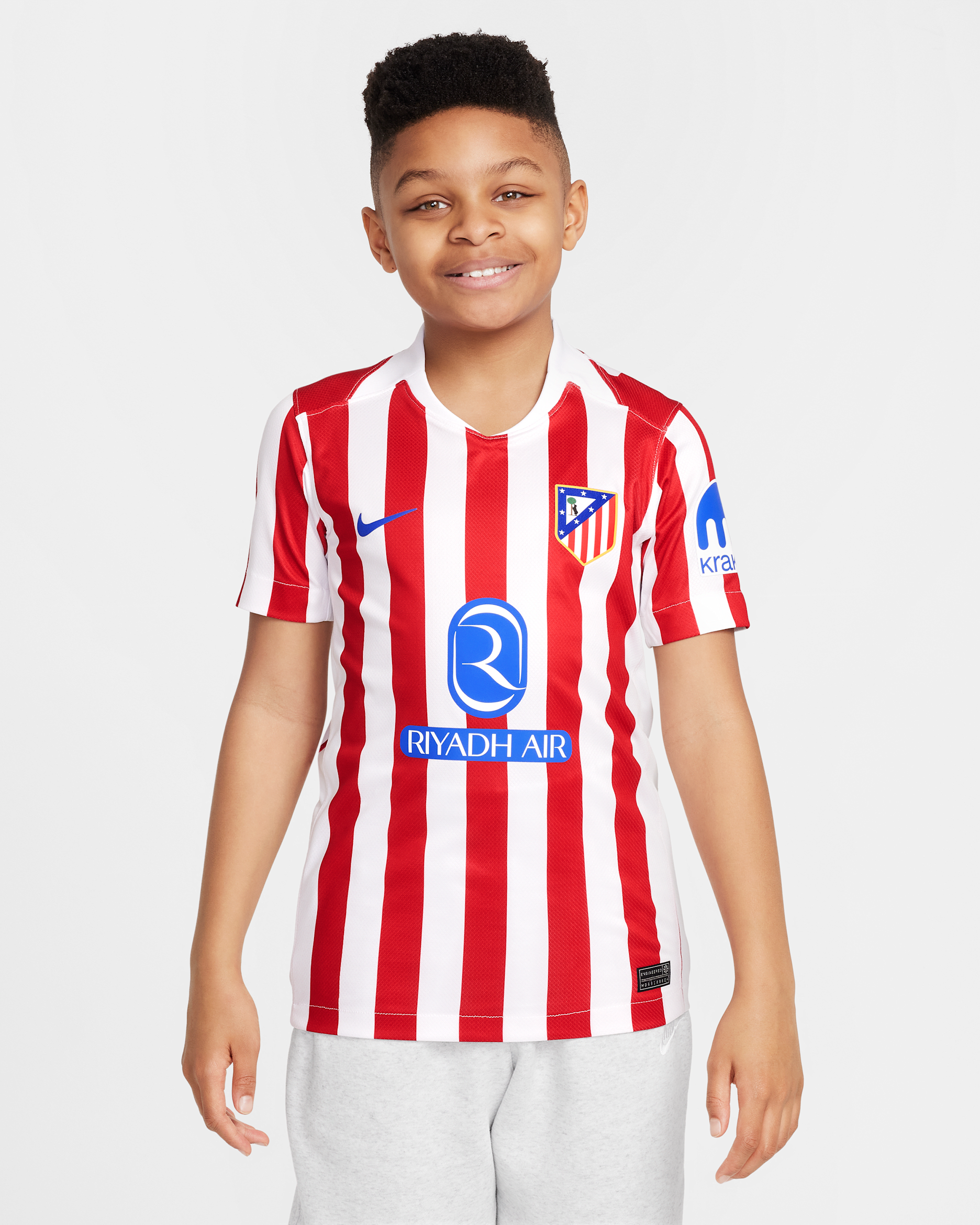 Jersey de fútbol Nike Dri-FIT Replica del Club Atlético de Madrid local 2025/26 Stadium para niños talla grande - Rojo deportivo/Blanco/Hiperroyal