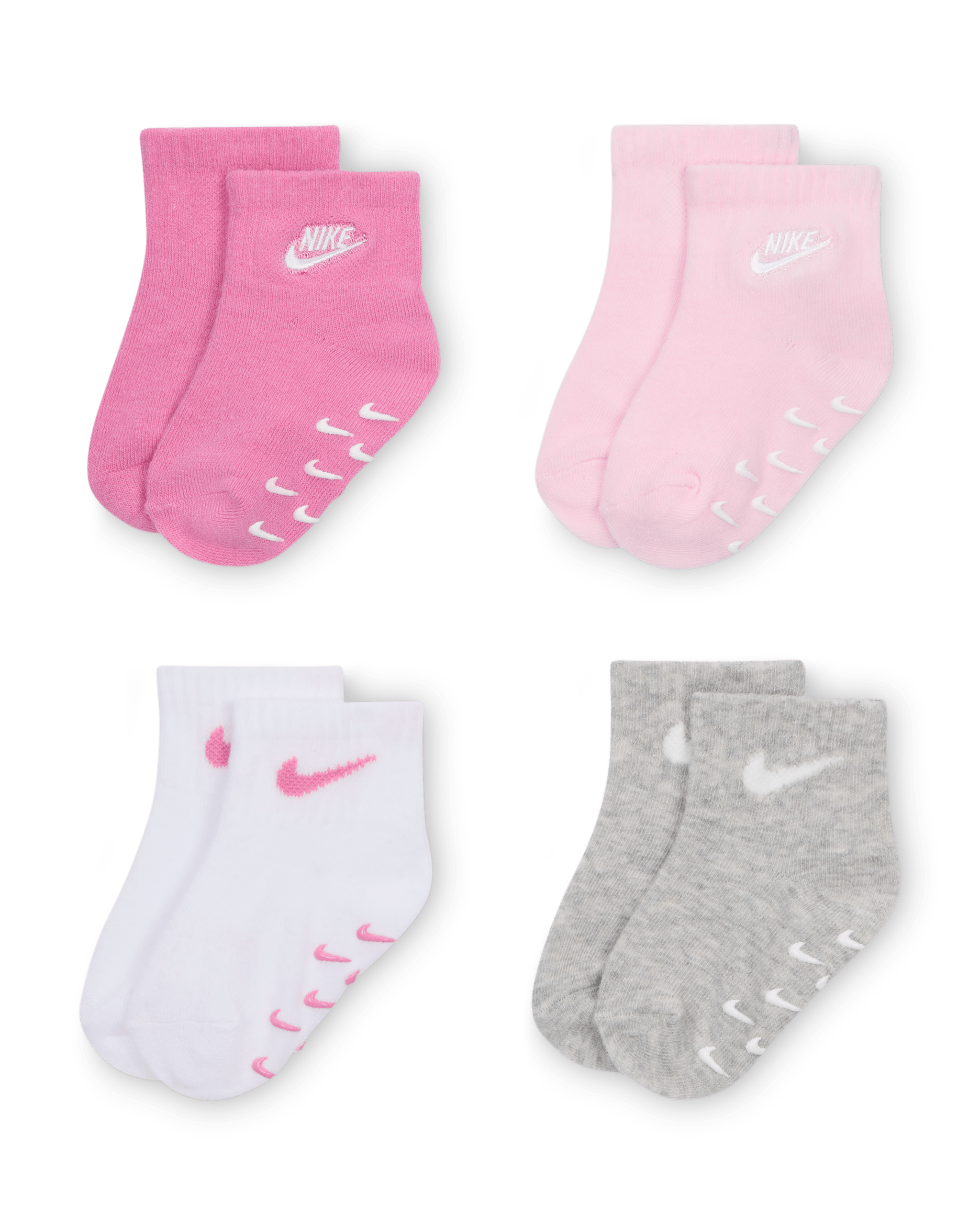 Nike Baby (3-6M) Logo Gripper Socks (4 Pairs) - Magic Flamingo
