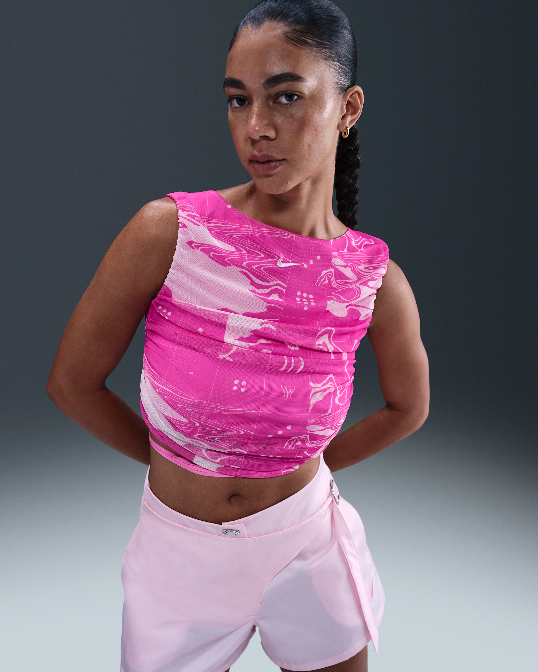 Camiseta de tirantes cropped para mujer Serena Williams Design Crew - Espuma rosa/Rosa alegre/Espuma rosa