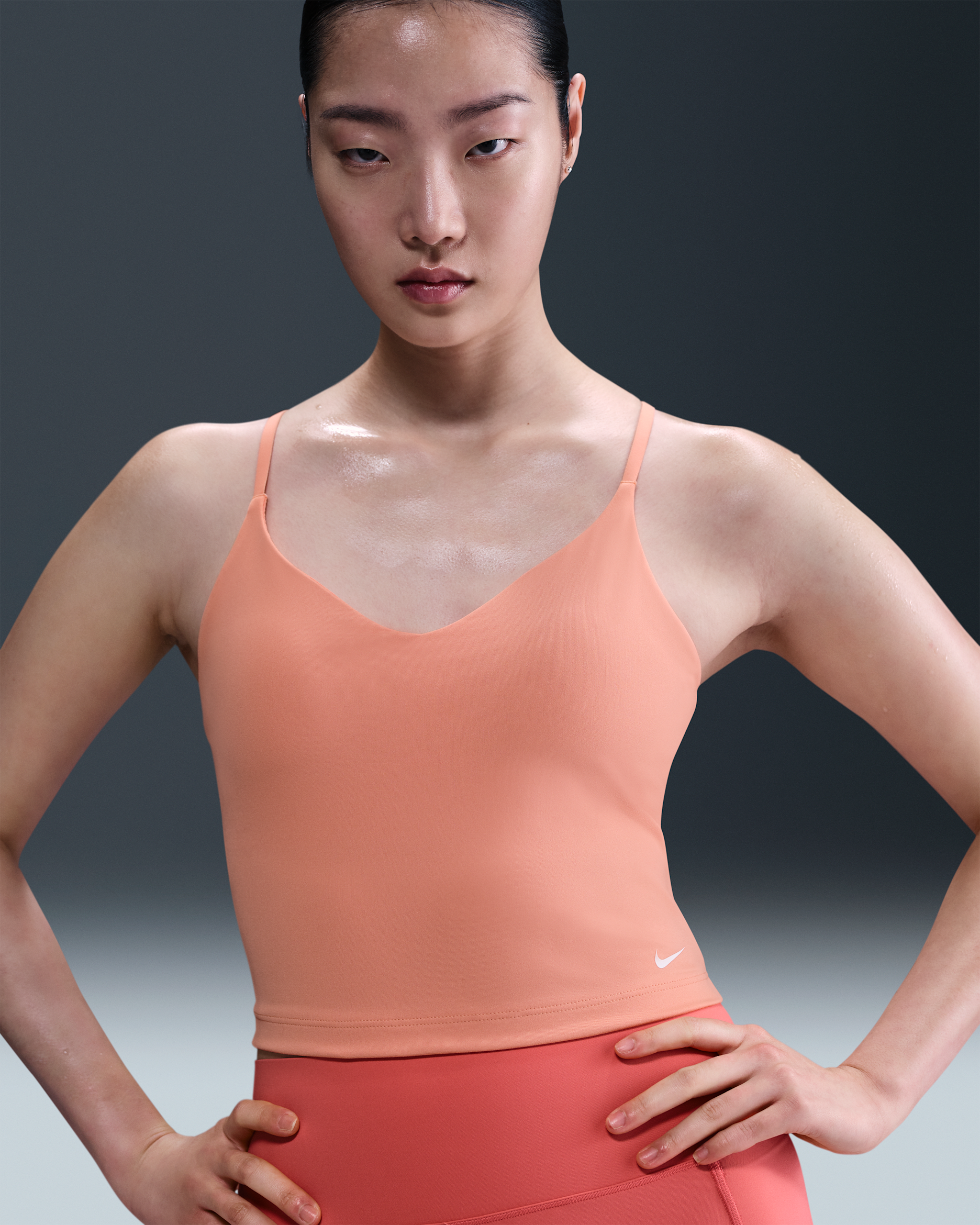 Nike Indy Women's Light-Support Padded Sports Bra Tank - Apricot Agate/White