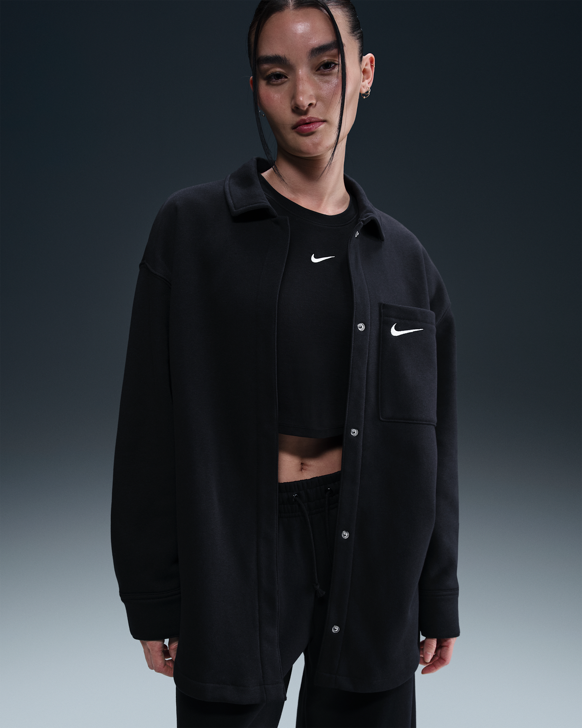 Nike Sportswear Phoenix Fleece Women's Oversized Shirt Jacket - Black/Sail