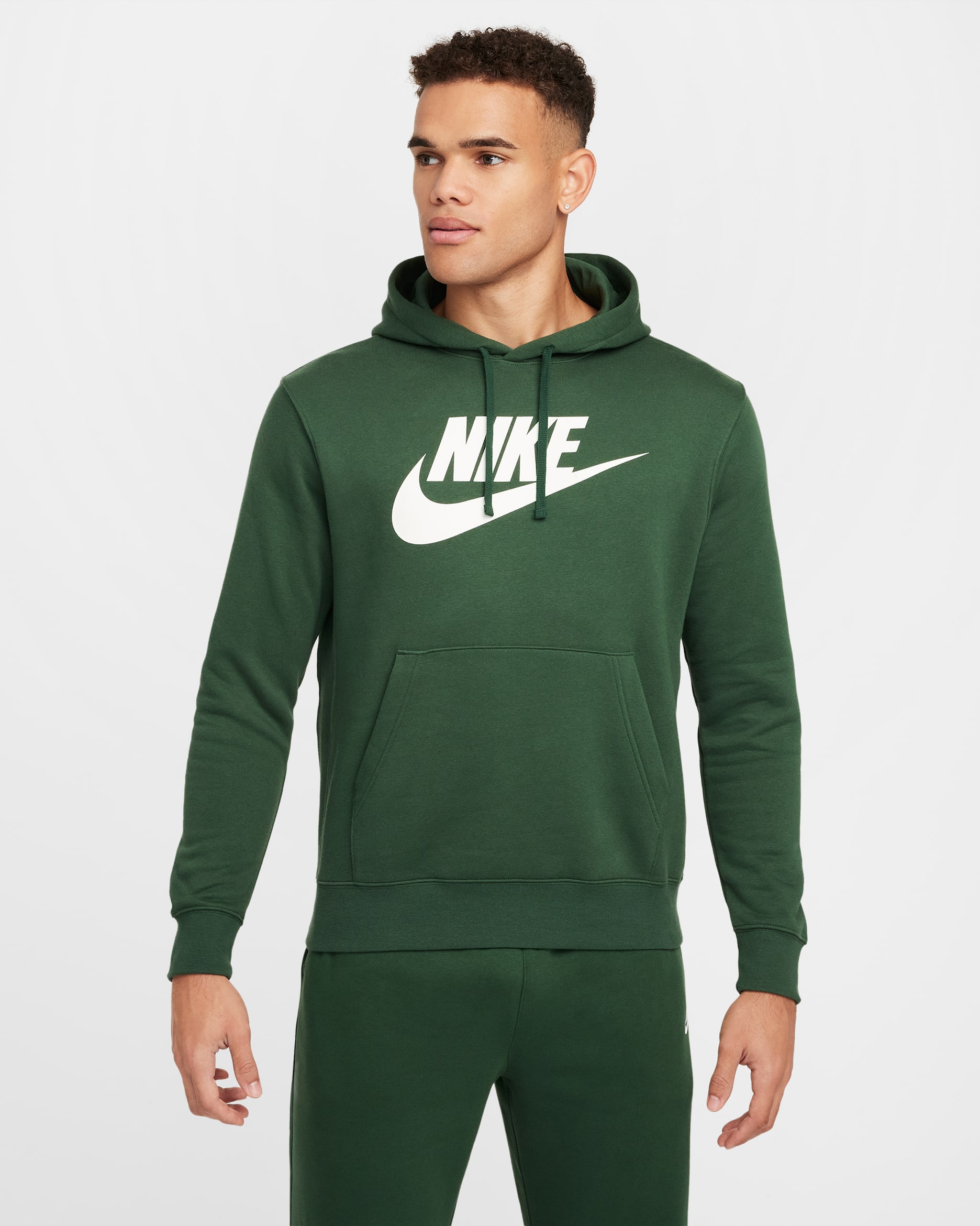 Nike Sportswear Club Fleece Men's Graphic Pullover Hoodie - Fir/Fir/White