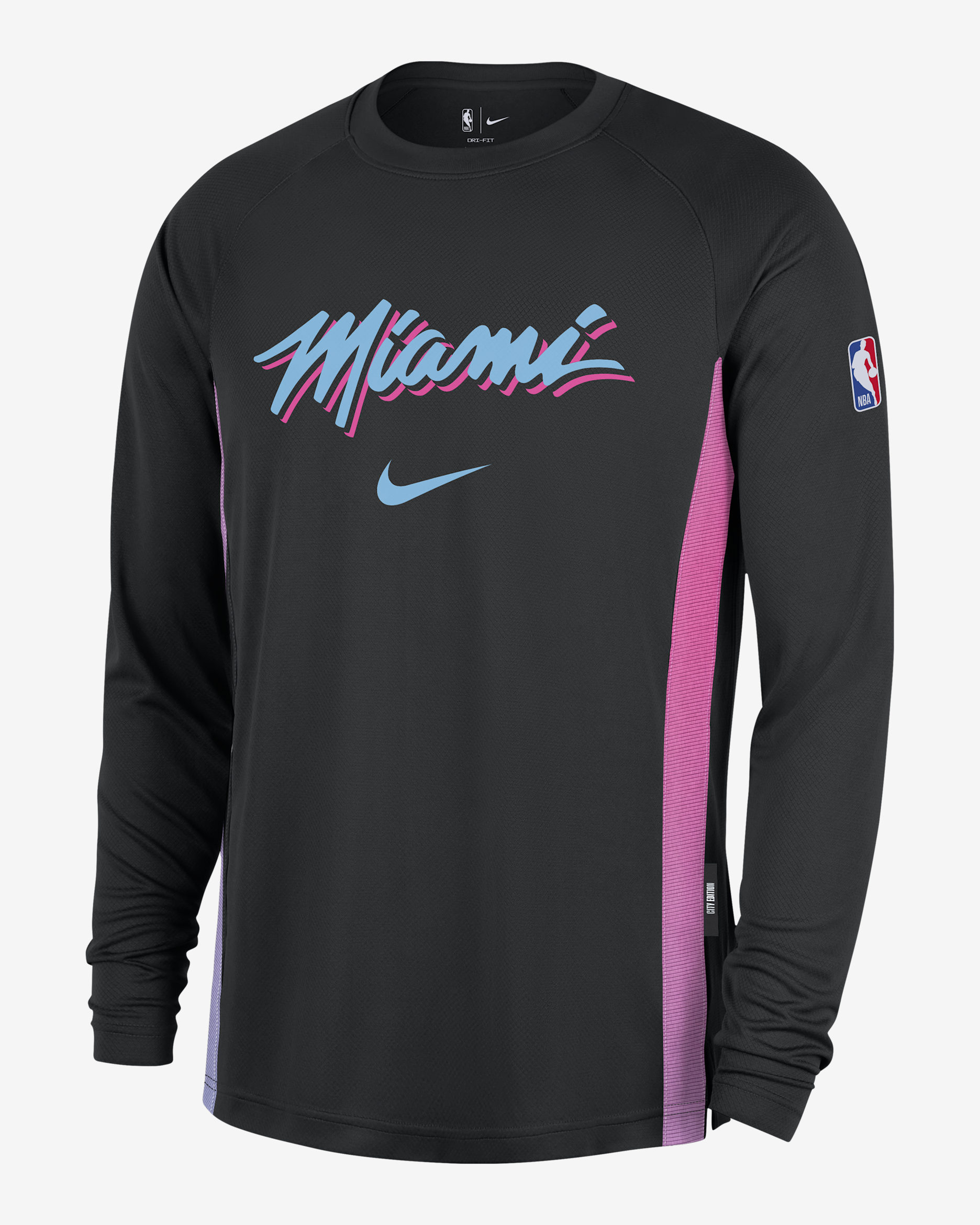Miami Heat City Edition Men's Men's Nike Dri-FIT Long-Sleeve Top - Black/Black/Blue Gale