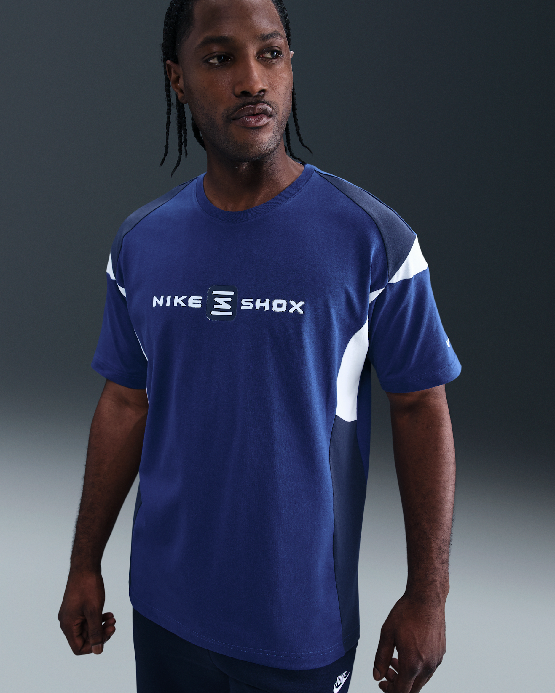 Nike Sportswear Shox-T-shirt til mænd - Deep Royal Blue/Midnight Navy/Football Grey