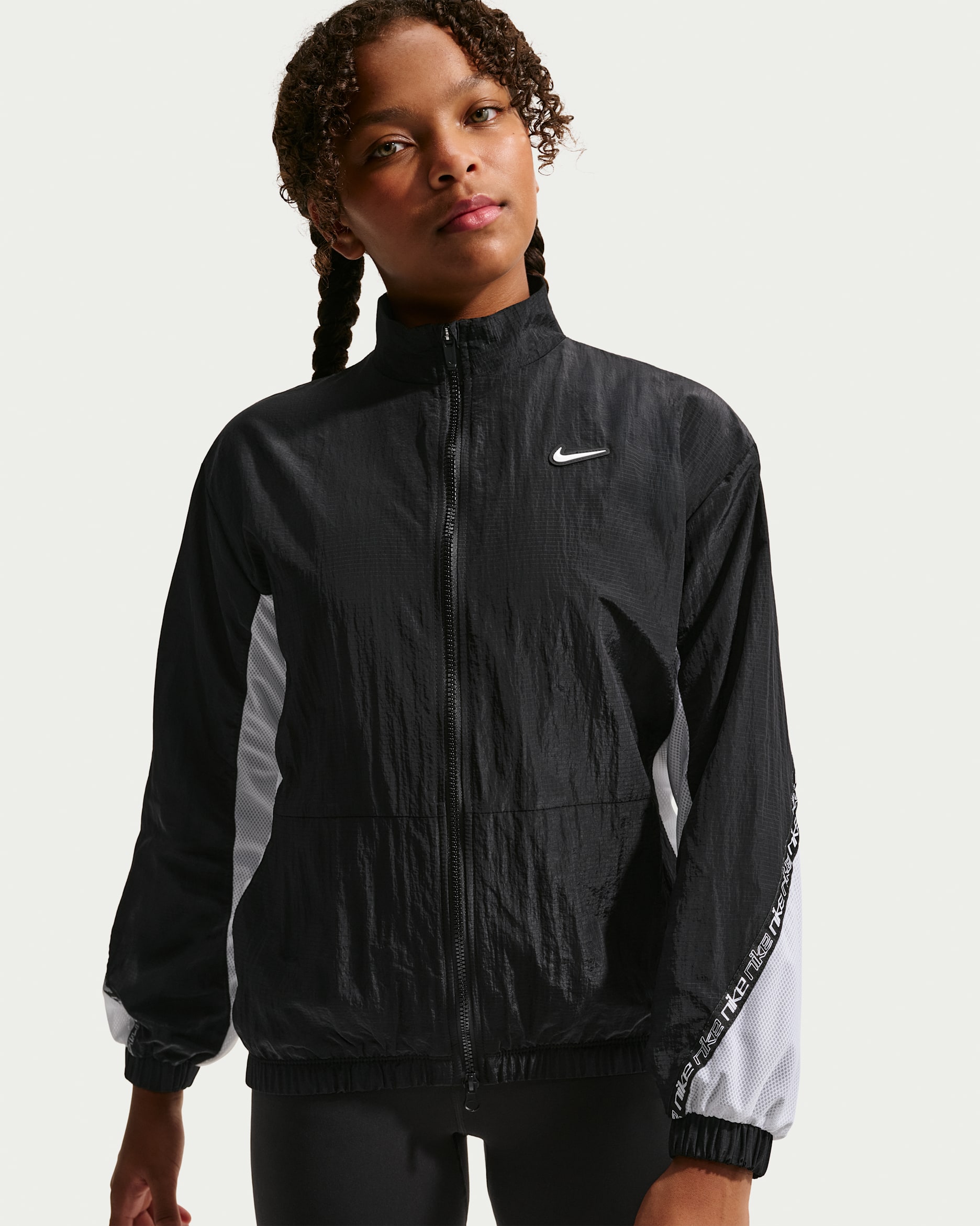 Nike Sportswear Older Kids' (Girls') Woven Jacket - Black/White/Black/White