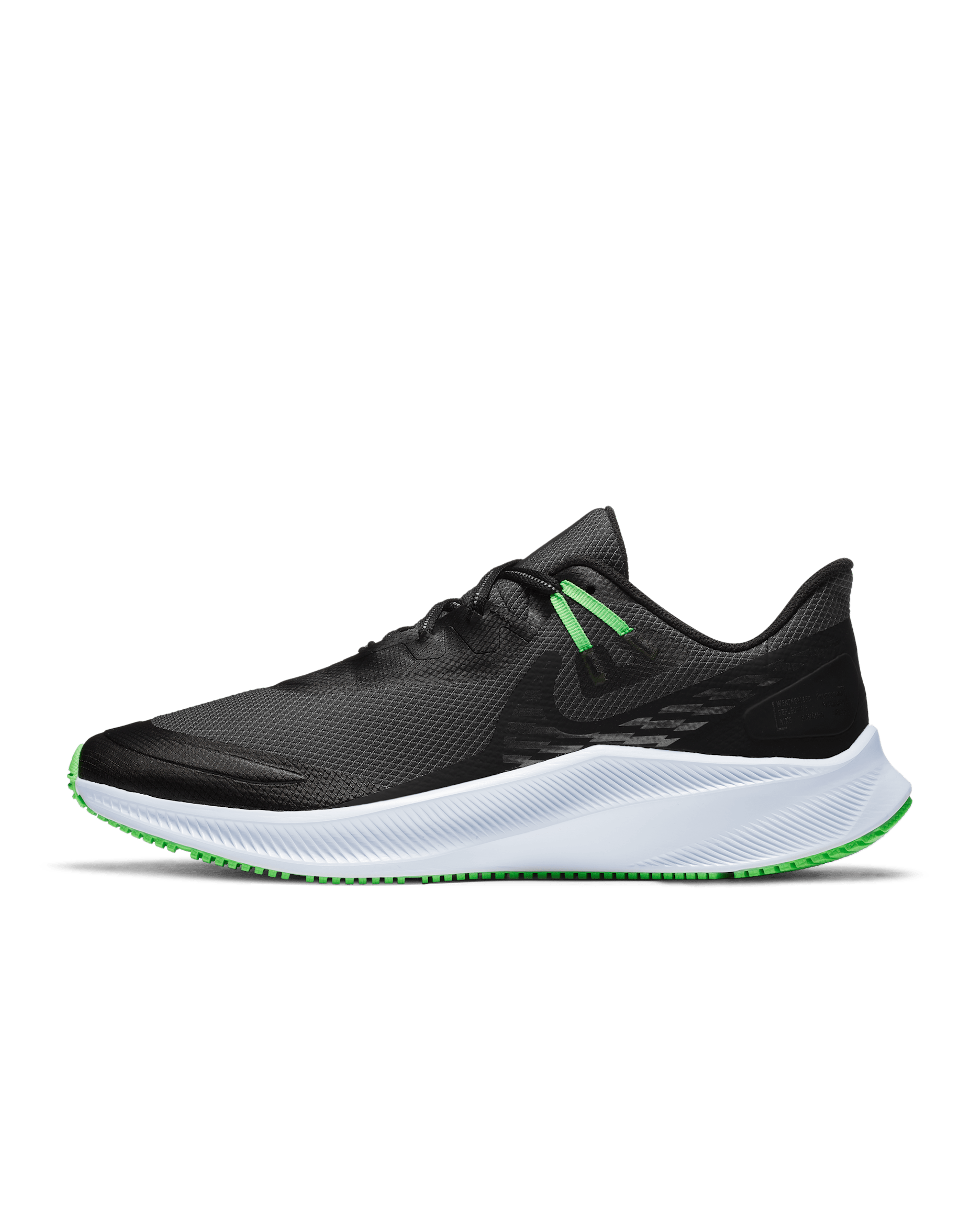 ナイキ クエスト 3 シールド メンズ 悪天候対応 ロード ランニングシューズ - ブラック/オブシディアンミスト/ポイズングリーン/ブラック