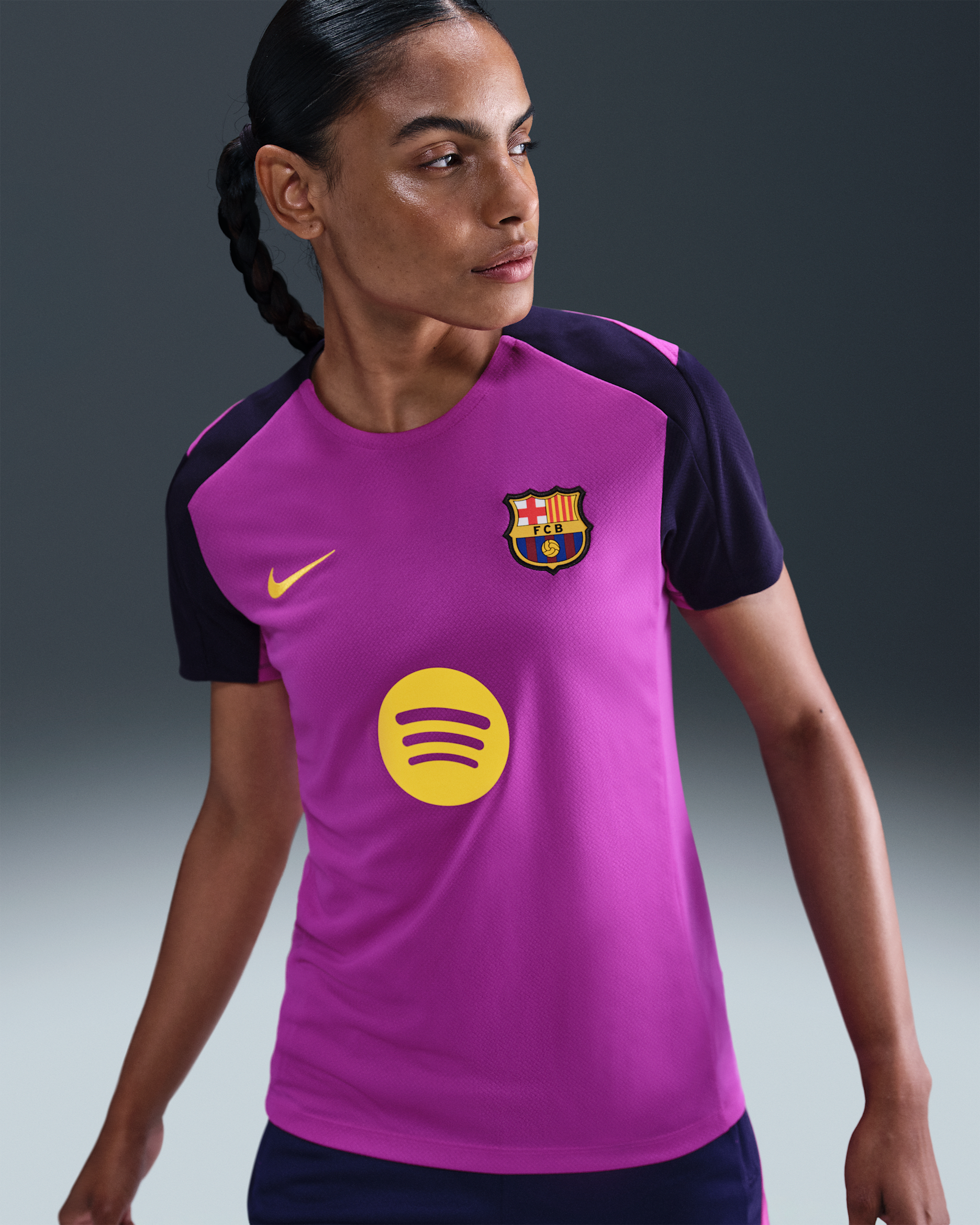 F.C. Barcelona Strike Women's Nike Dri-FIT Football Short-Sleeve Top - Vivid Purple/Vivid Purple/Imperial Purple/Midwest Gold