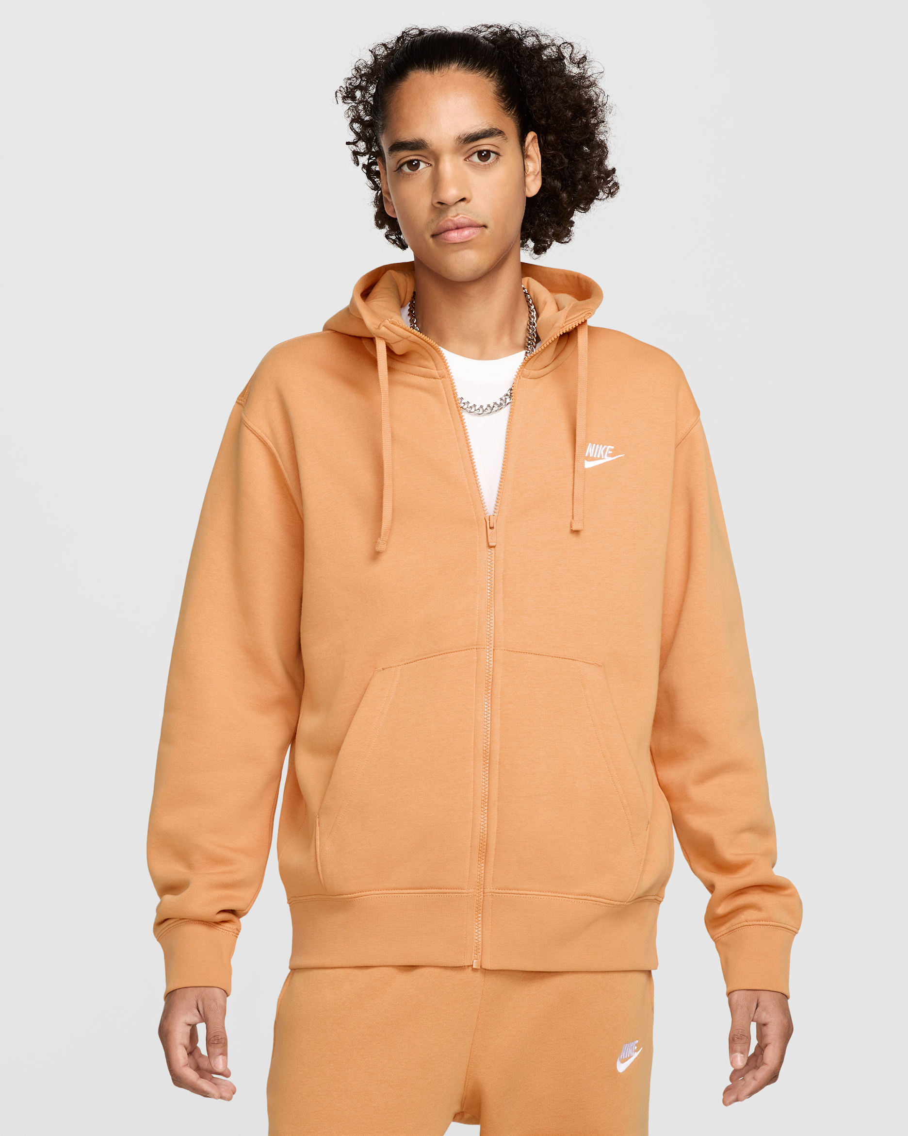 Nike Sportswear Club Fleece Men's Full-Zip Hoodie - Copper Moon/Copper Moon/White