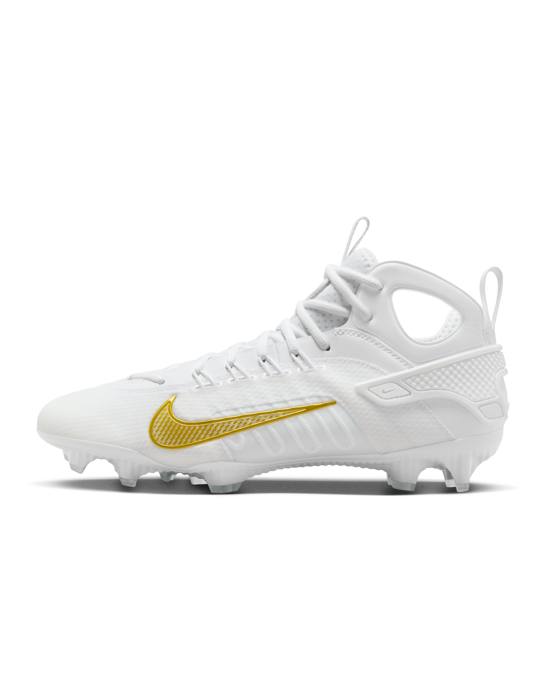 Nike Huarache 9 Elite LAX Lacrosse Cleats - White/White/Metallic Vivid Gold
