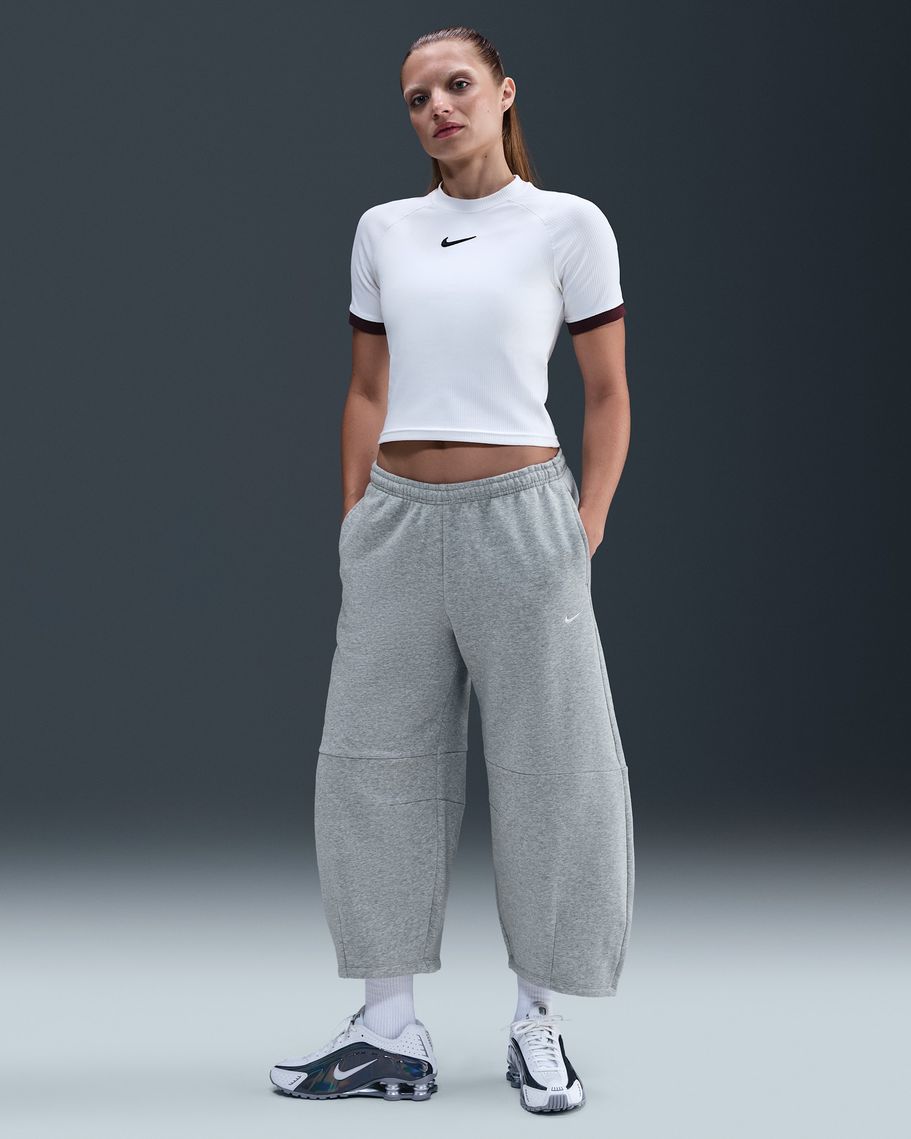 Nike Sportswear Phoenix Fleece Women's Loose Mid-Rise Barrel Pants - Dark Grey Heather/Heather/Sail