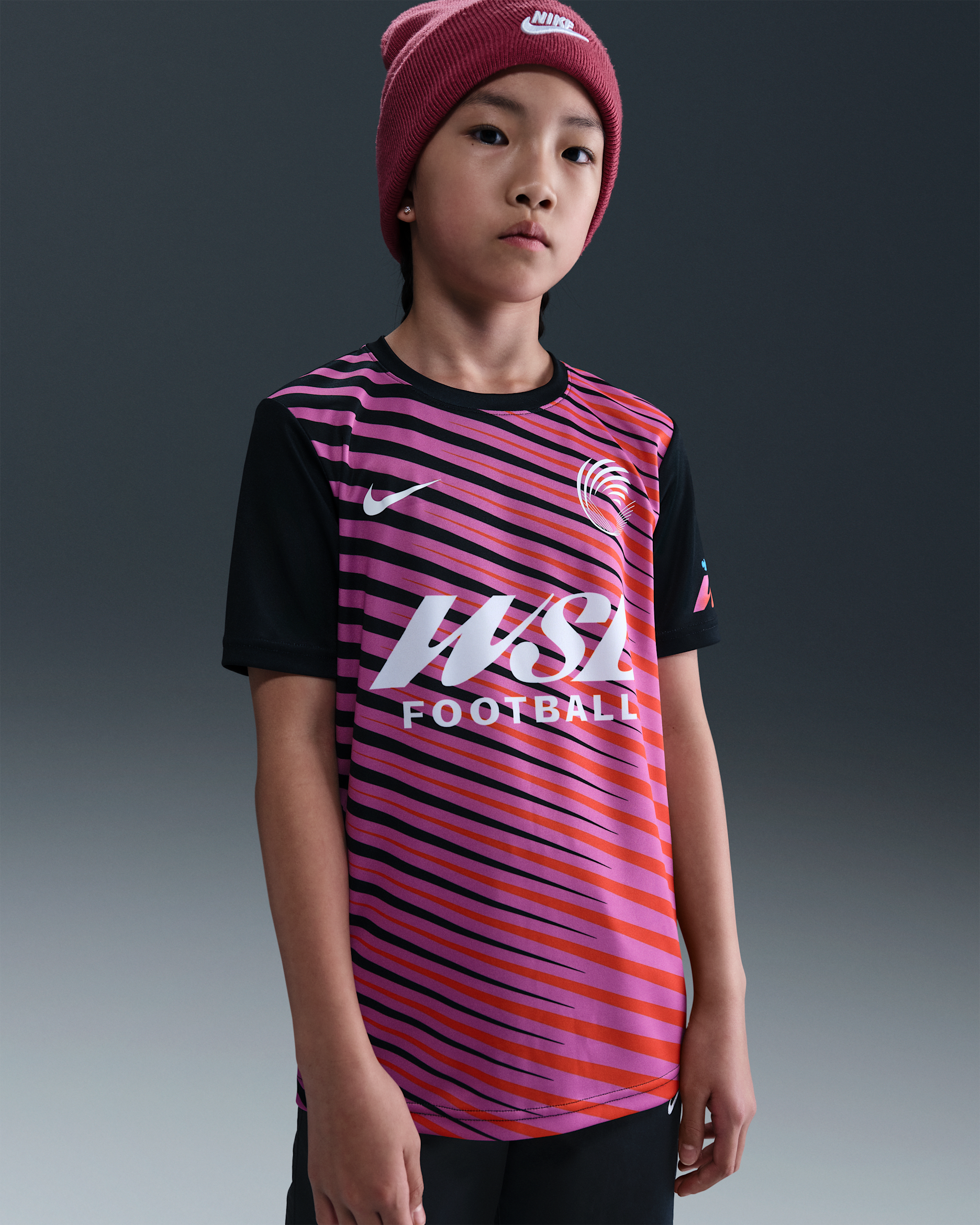 WSL Older Kids' Nike Football Pre-Match Top - Black/Action Grape/Safety Orange
