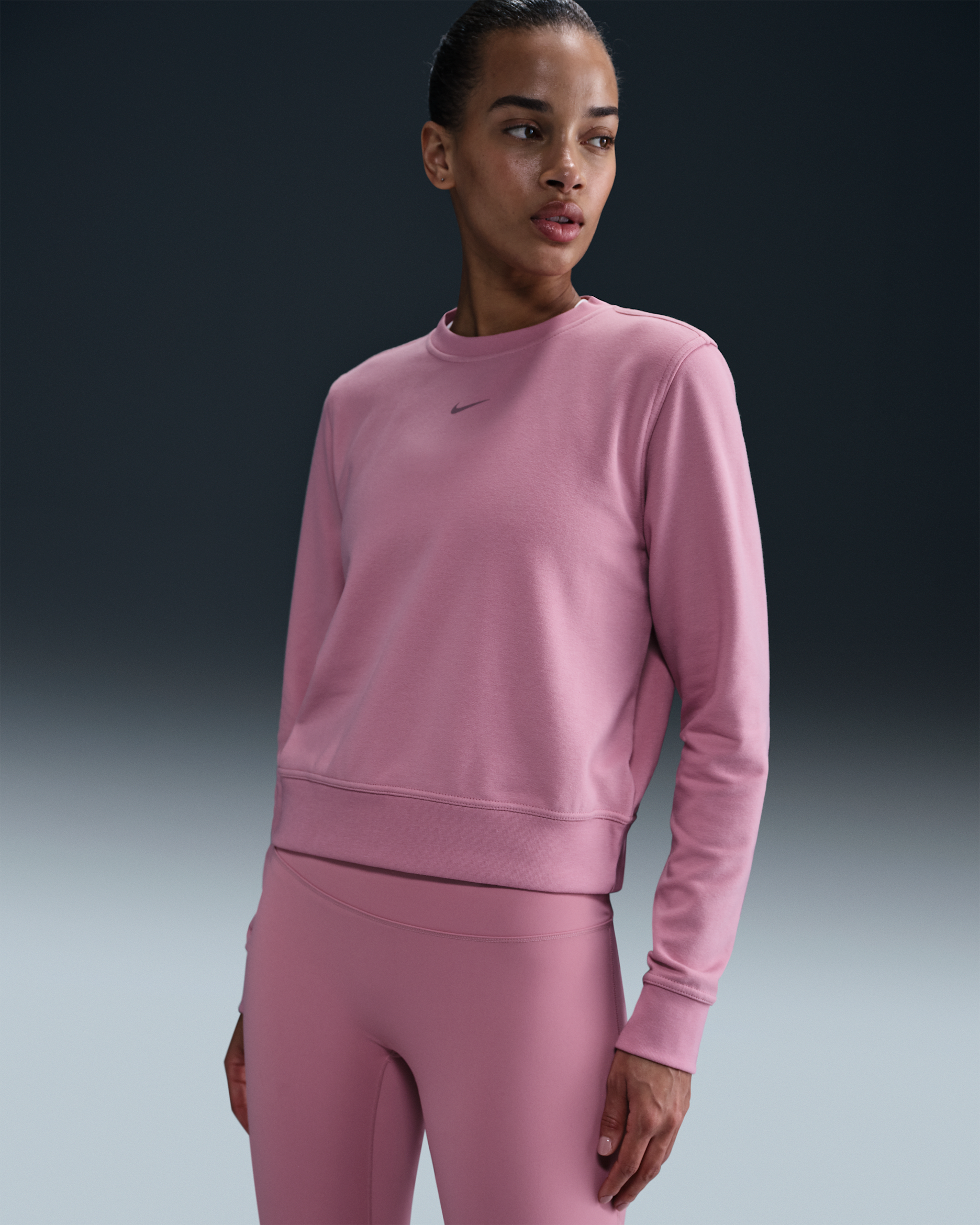 Nike Dri-FIT One Women's Crew-Neck French Terry Sweatshirt - Elemental Pink/Black
