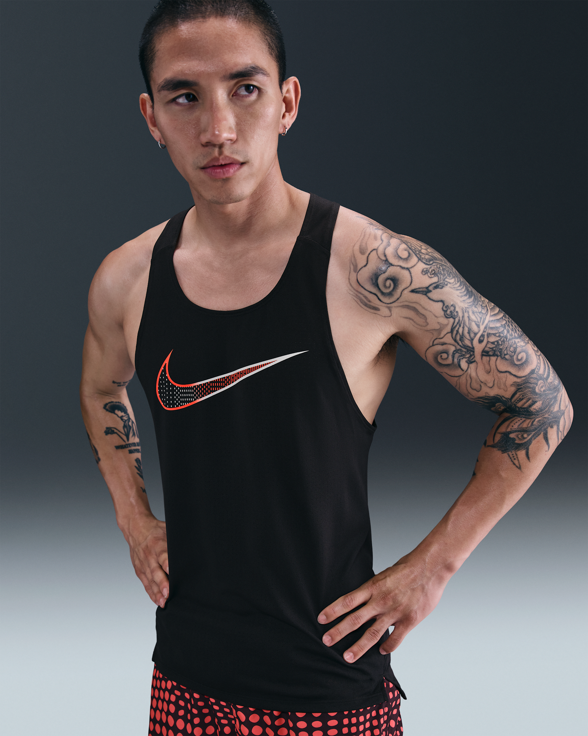 나이키 패스트 남성 드라이 핏 러닝 싱글렛 - 블랙/브라이트 크림슨