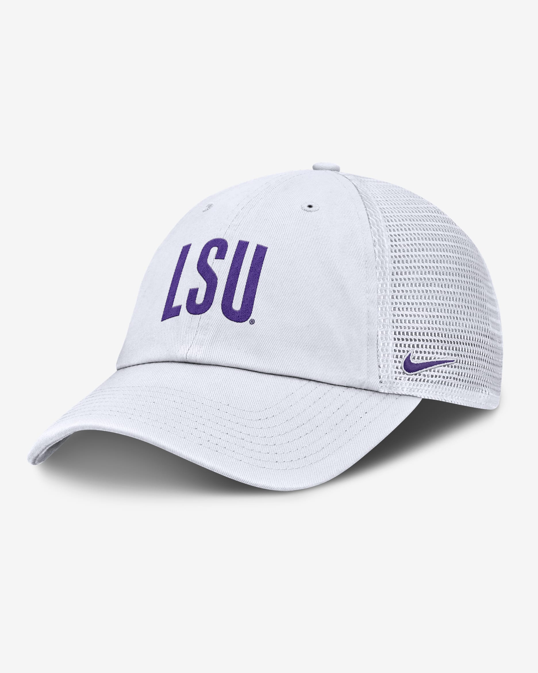 LSU Primetime Campus Club Men's Nike College Trucker Adjustable Hat - White