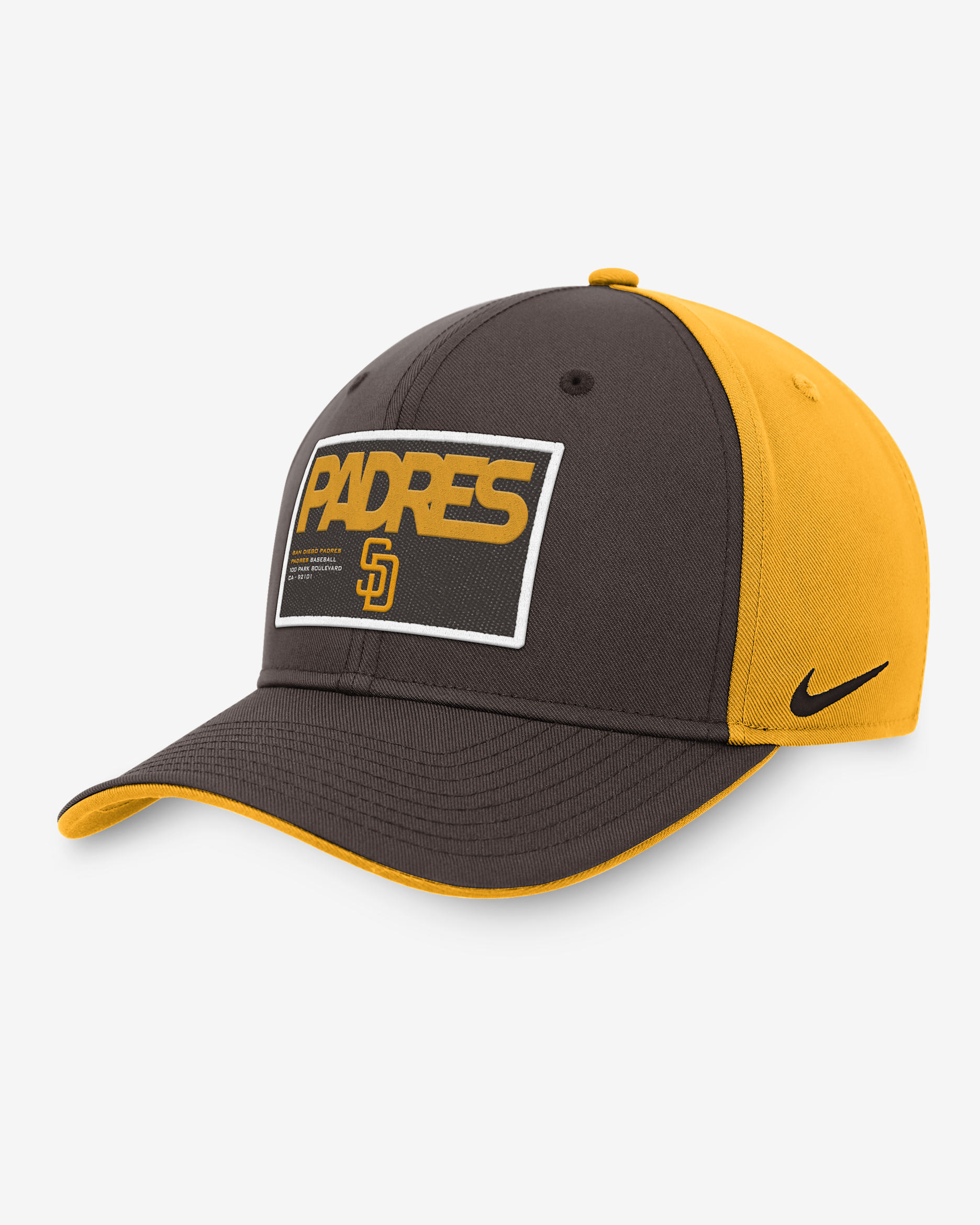 Gorra ajustable Nike MLB para hombre San Diego Padres Classic99 Color Block - Marrón/Amarillo
