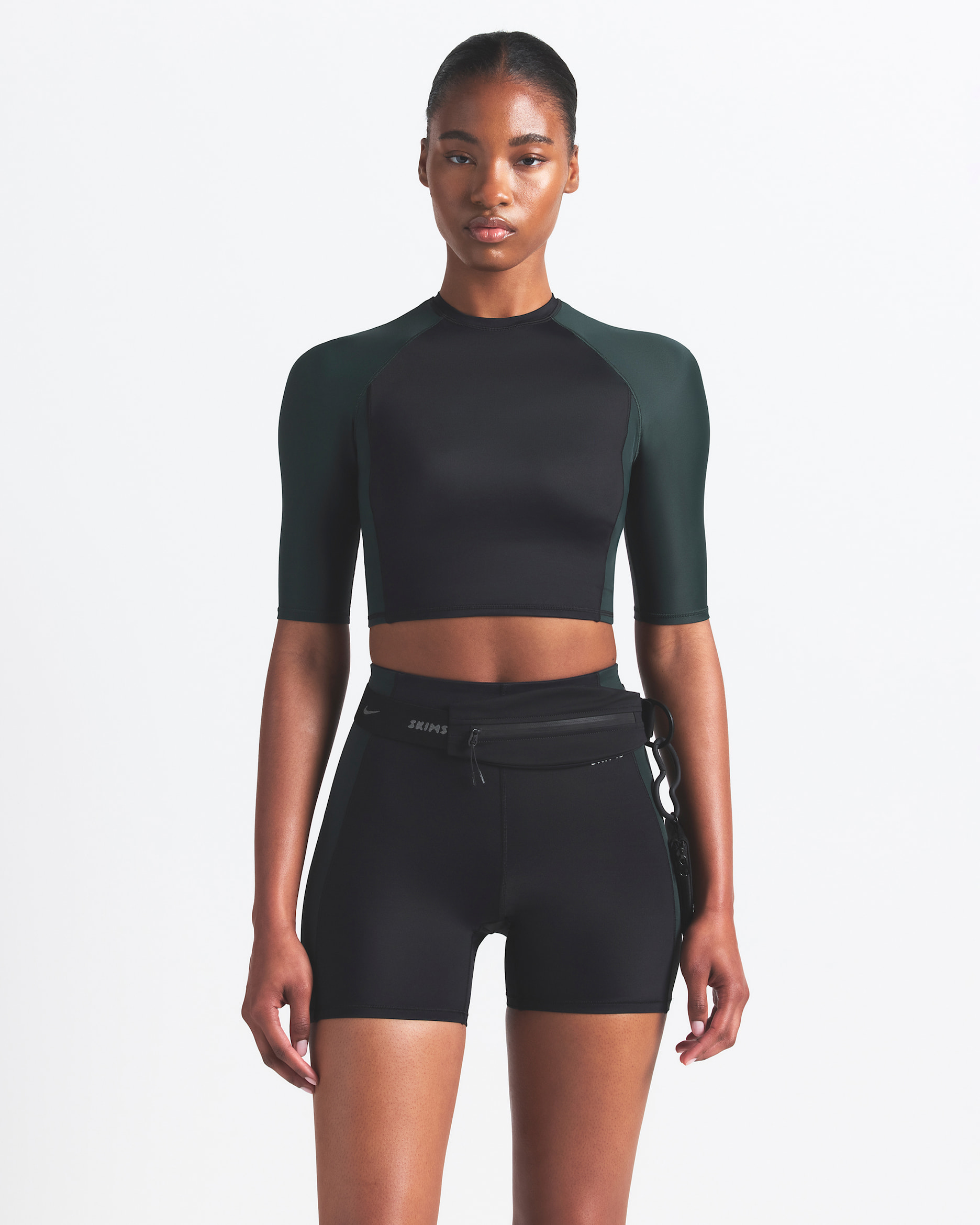 NikeSKIMS Shine Women's Padded 1/2-Sleeve Crop Top - NSKM OBSIDIAN/NSKM DARK TEAL
