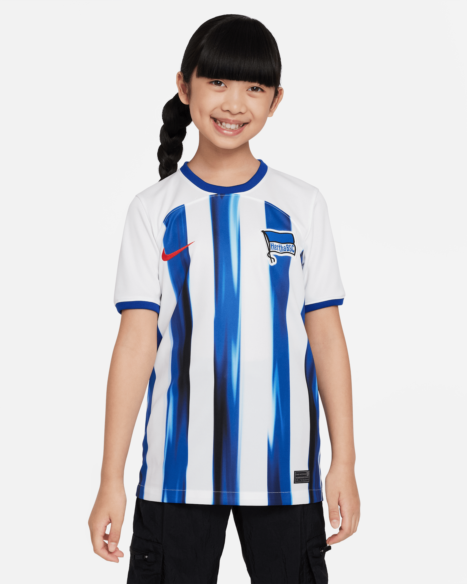 Maglia da calcio Nike Dri-FIT Hertha BSC 2023/24 Stadium per ragazzi – Home - Bianco/Old Royal/Speed Red