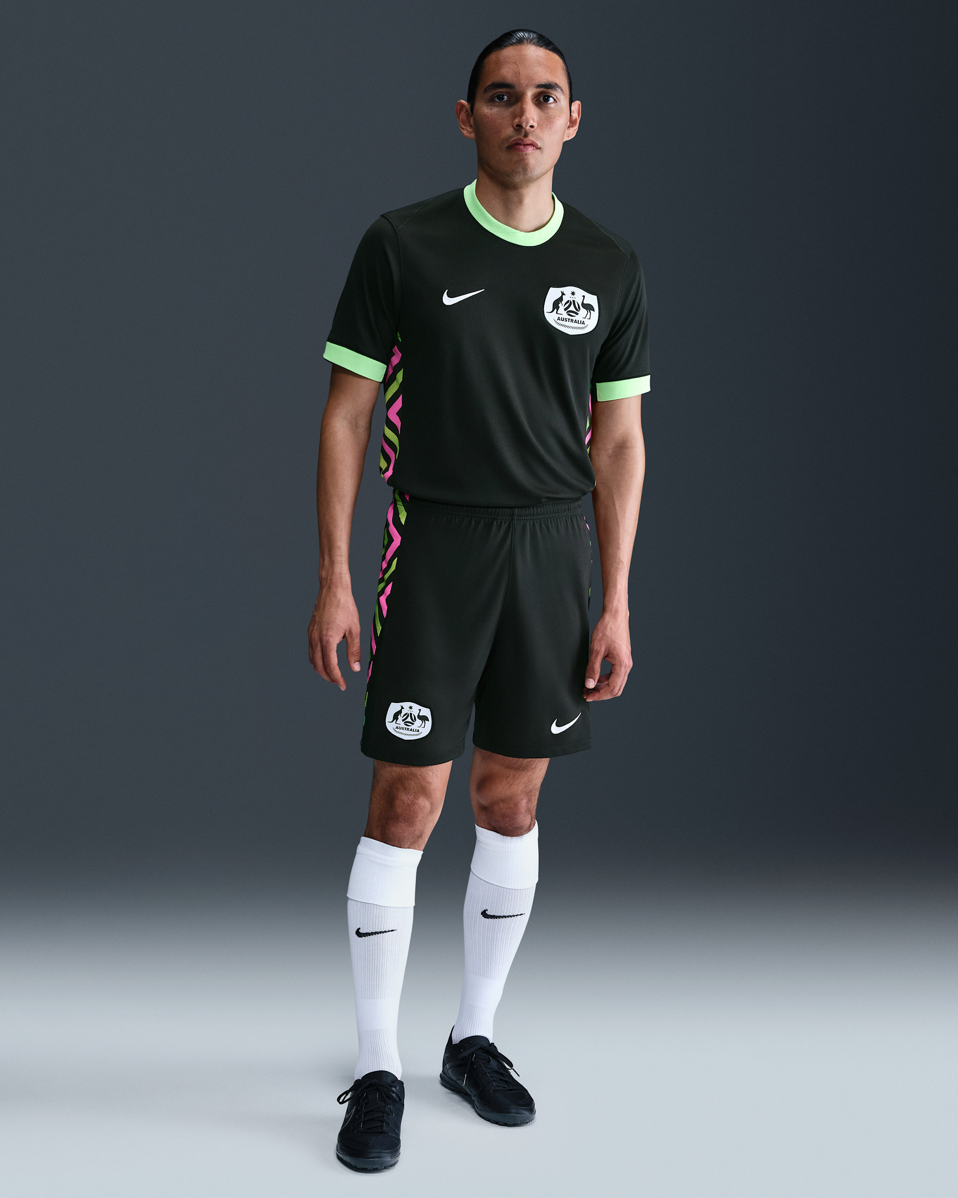 Australia 2025 Stadium Men's Nike Dri-FIT Football Secondary Replica Shorts - Night Forest/White