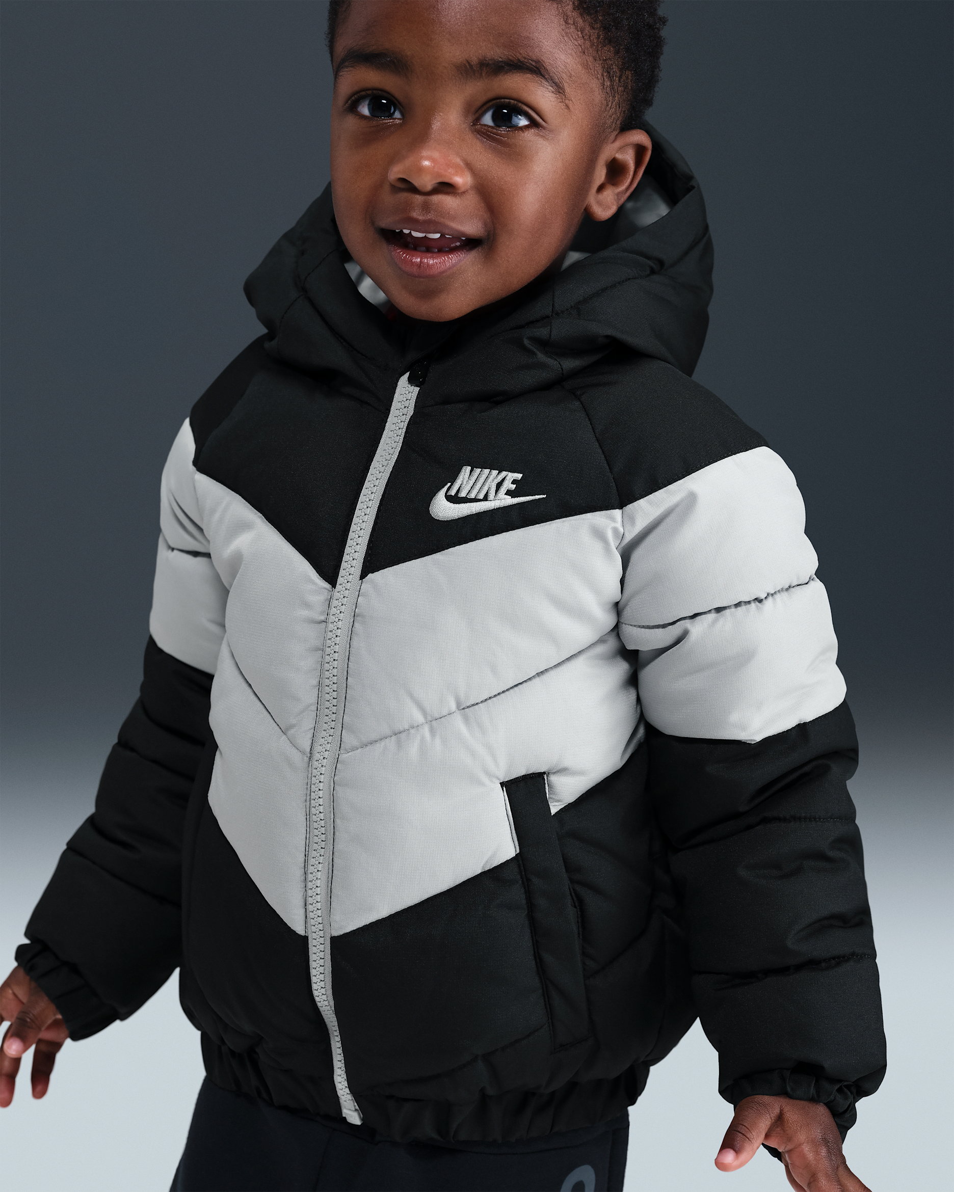 Nike Toddler Hooded Chevron Puffer Jacket - Black