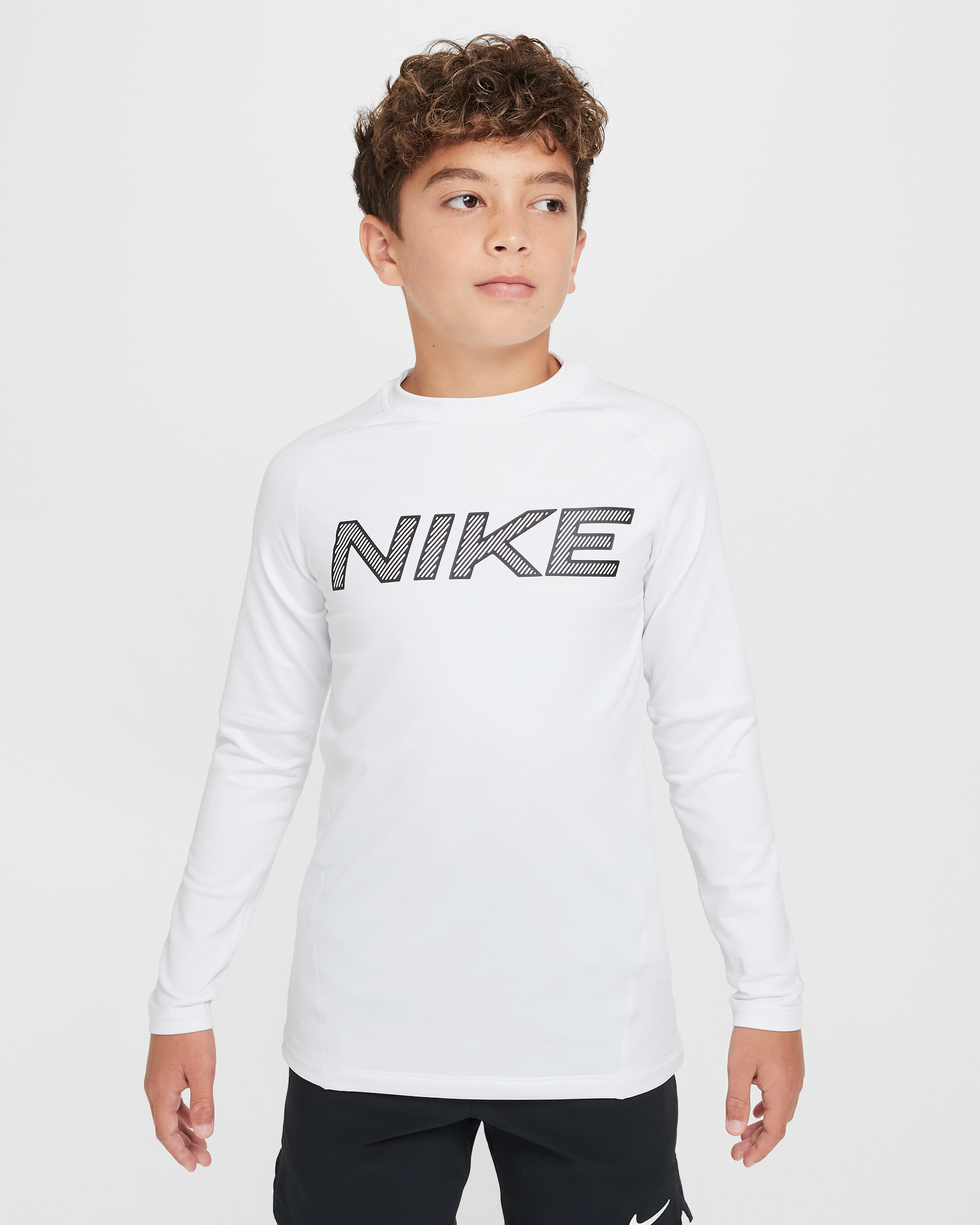 Nike Pro Warm Big Kids' (Boys') Dri-FIT Long-Sleeve Training Top - White/Black