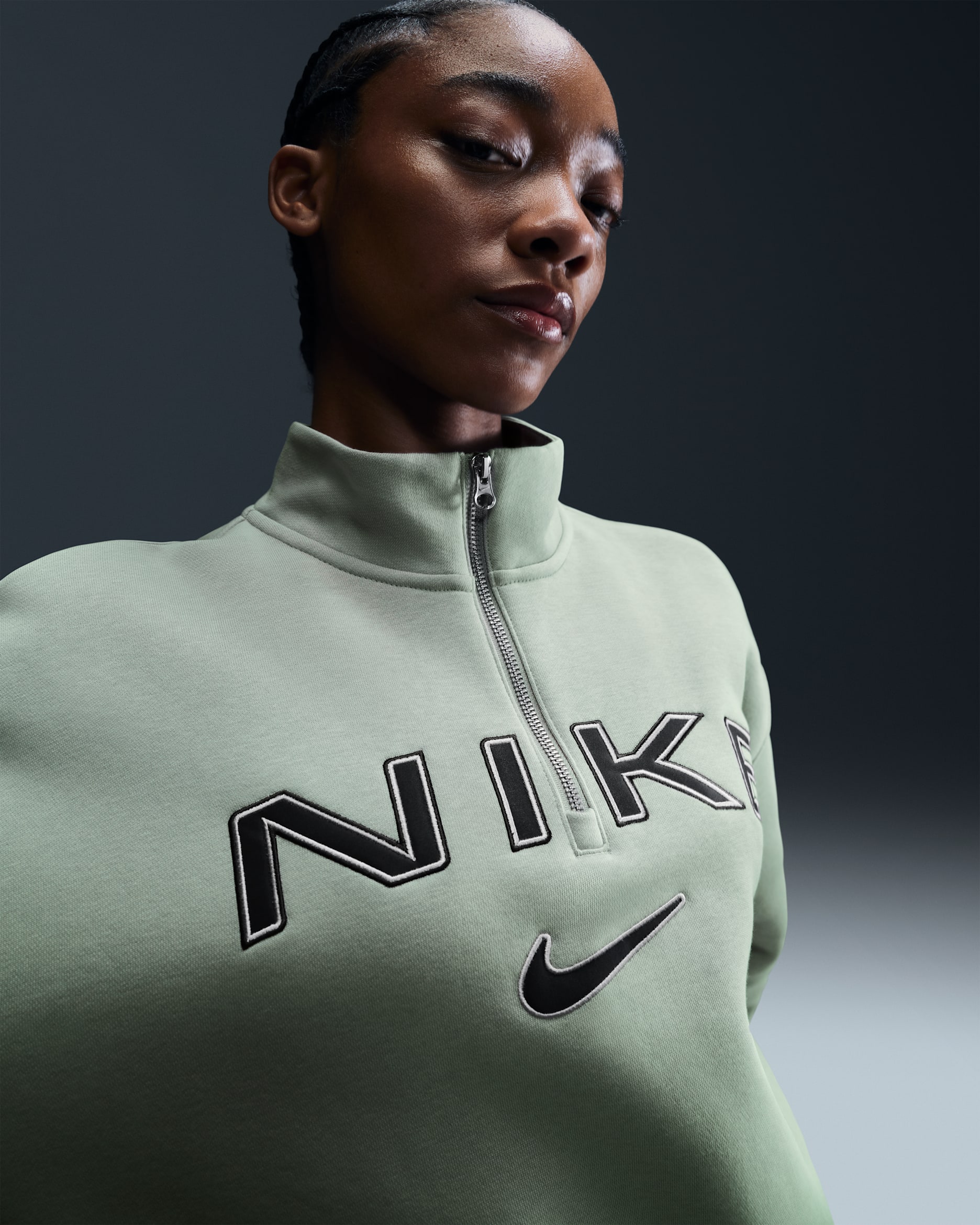 Nike Sportswear Phoenix Fleece Women's Oversized 1/4-Zip Logo Top - Jade Horizon/Light Orewood Brown/Sequoia