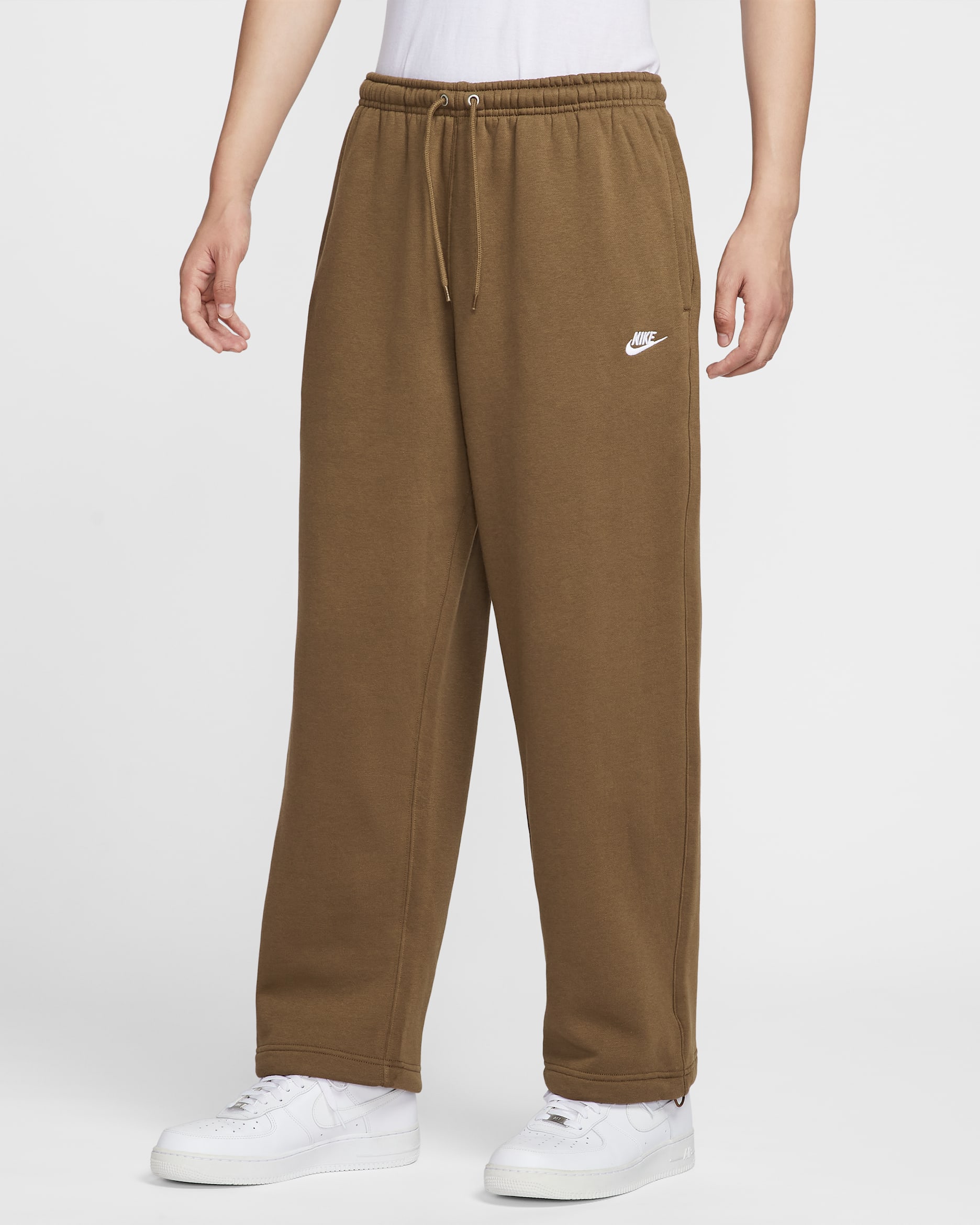 Nike Sportswear Club Men's Fleece Bungee Pants - Mosswood Brown/Mosswood Brown/White