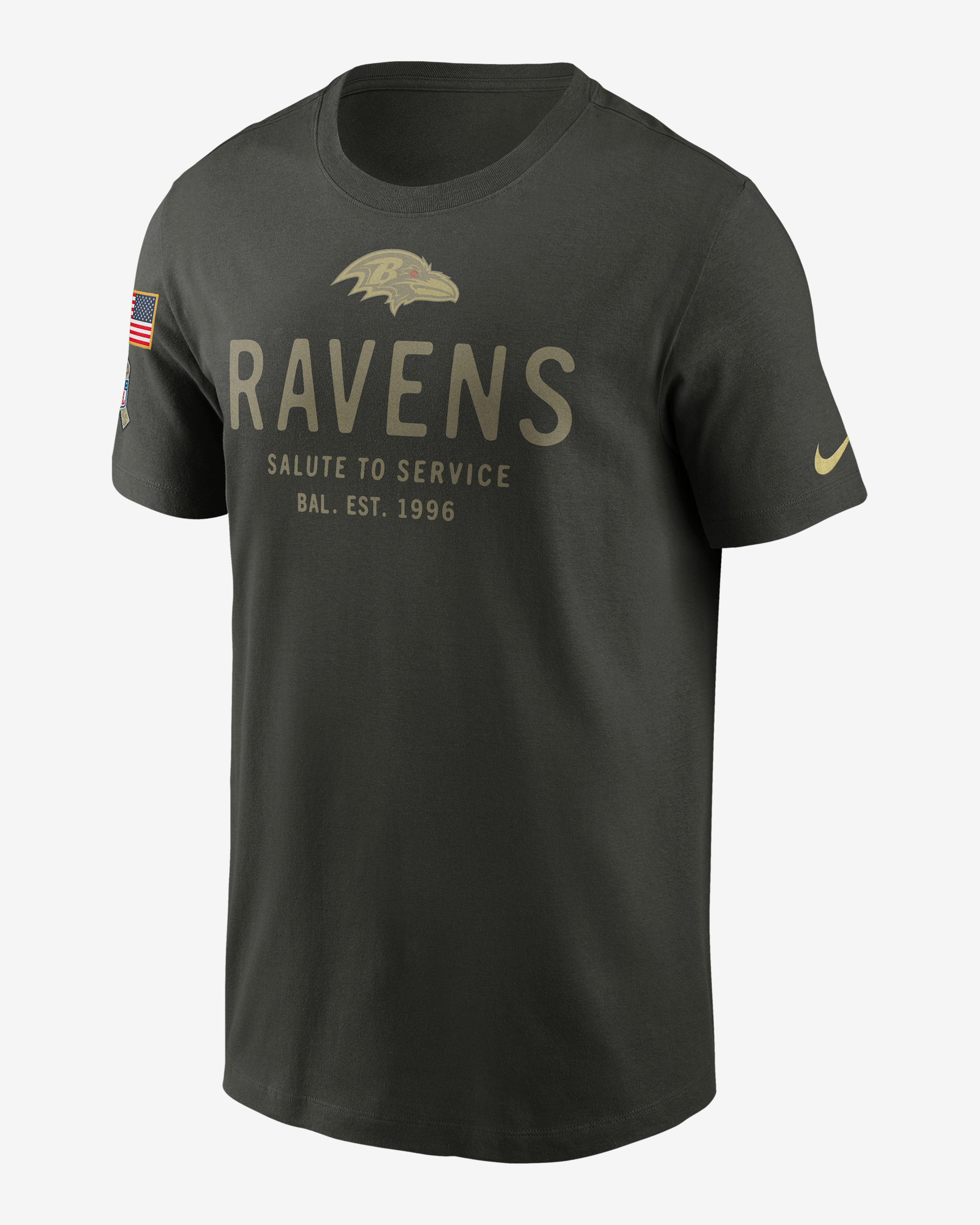 Baltimore Ravens Salute to Service Sideline Primary Edge Men's Nike Dri-FIT NFL T-Shirt - Forest Green