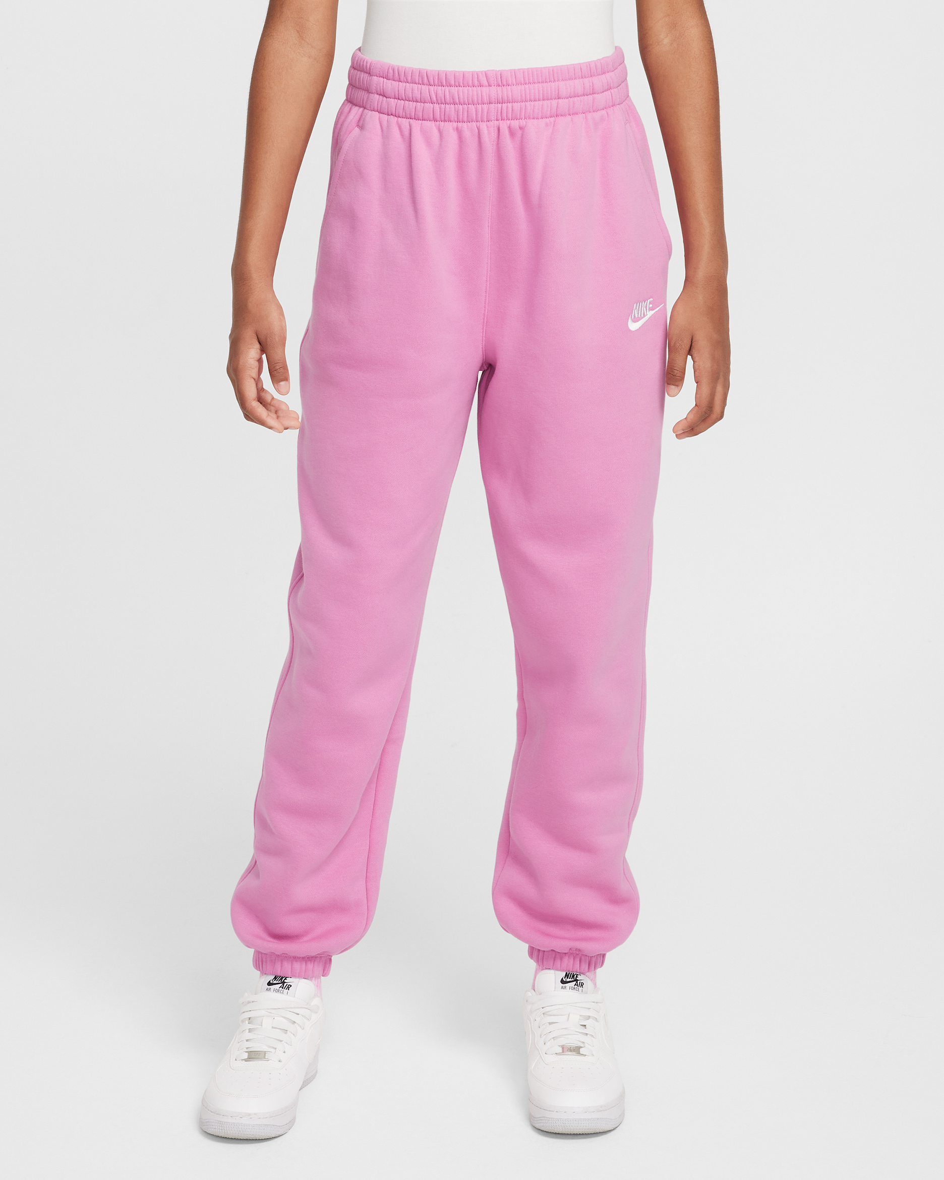 Nike Sportswear Club Fleece Big Kids' Loose Pants - Magic Flamingo/Magic Flamingo/White