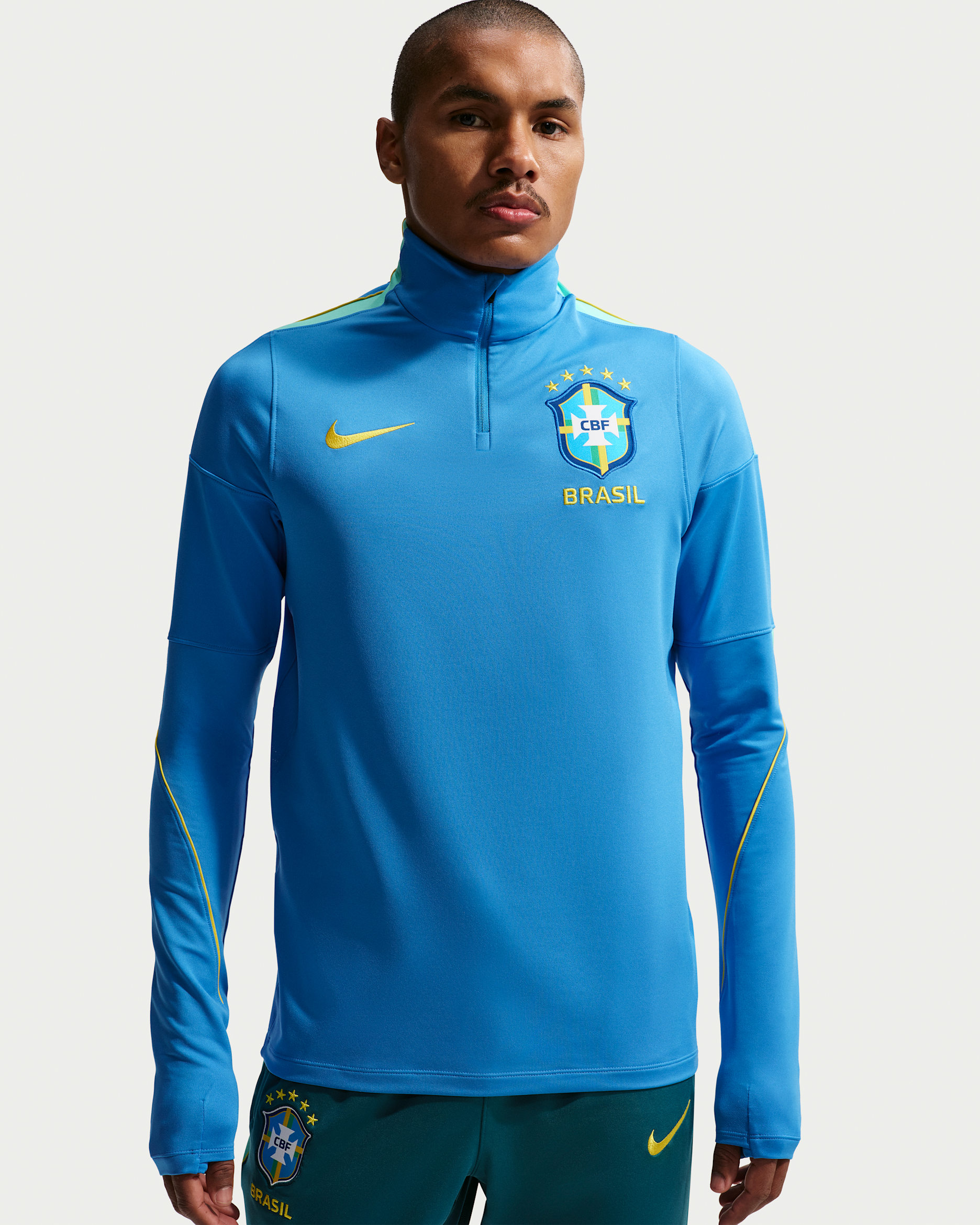 Brazília Strike Nike Dri-FIT férfi futballedzőfelső - Light Photo Blue/Light Menta/Midwest Gold