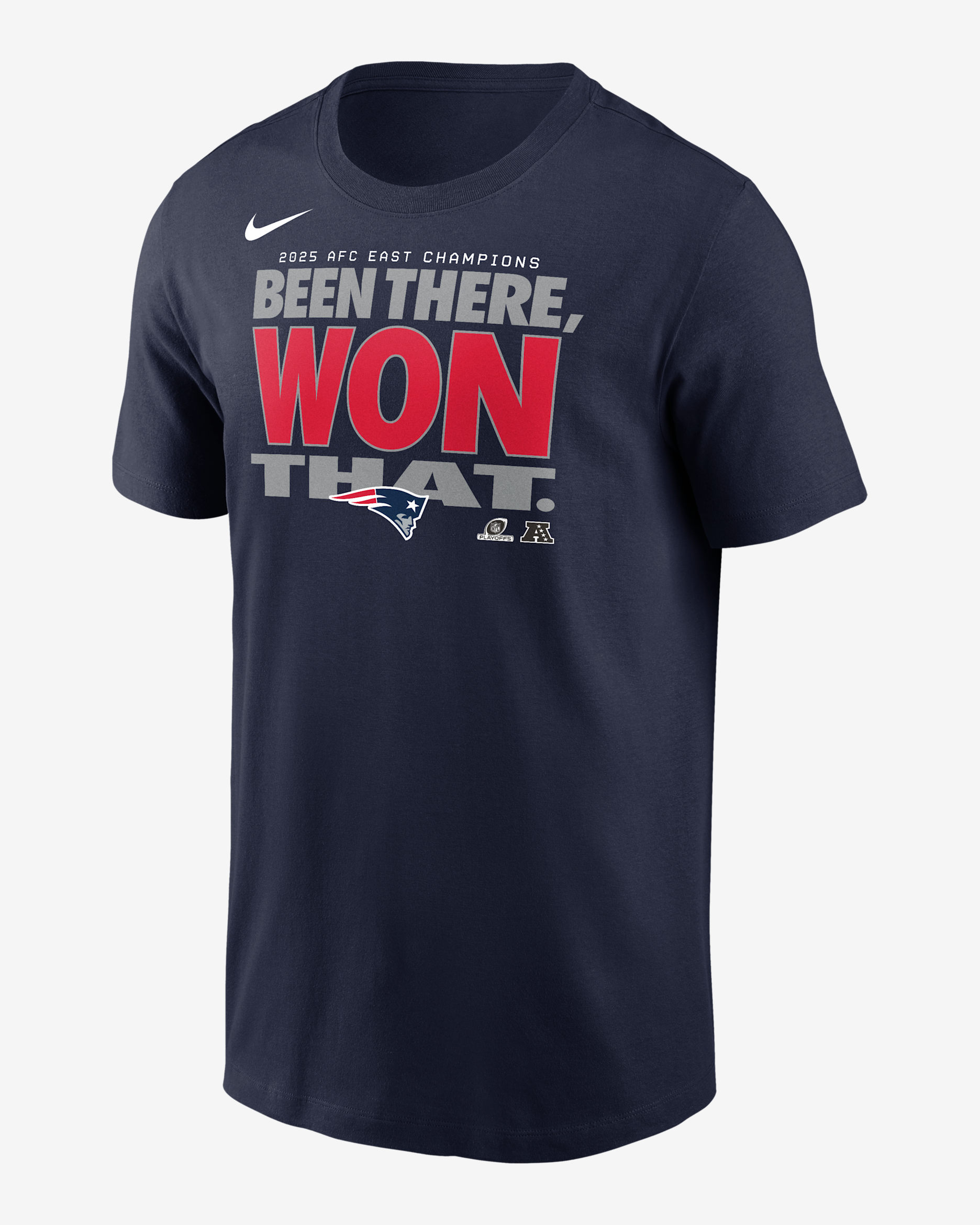 Playera Nike de la NFL para hombre New England Patriots 2025 AFC East Champions Trophy Collection - Azul marino