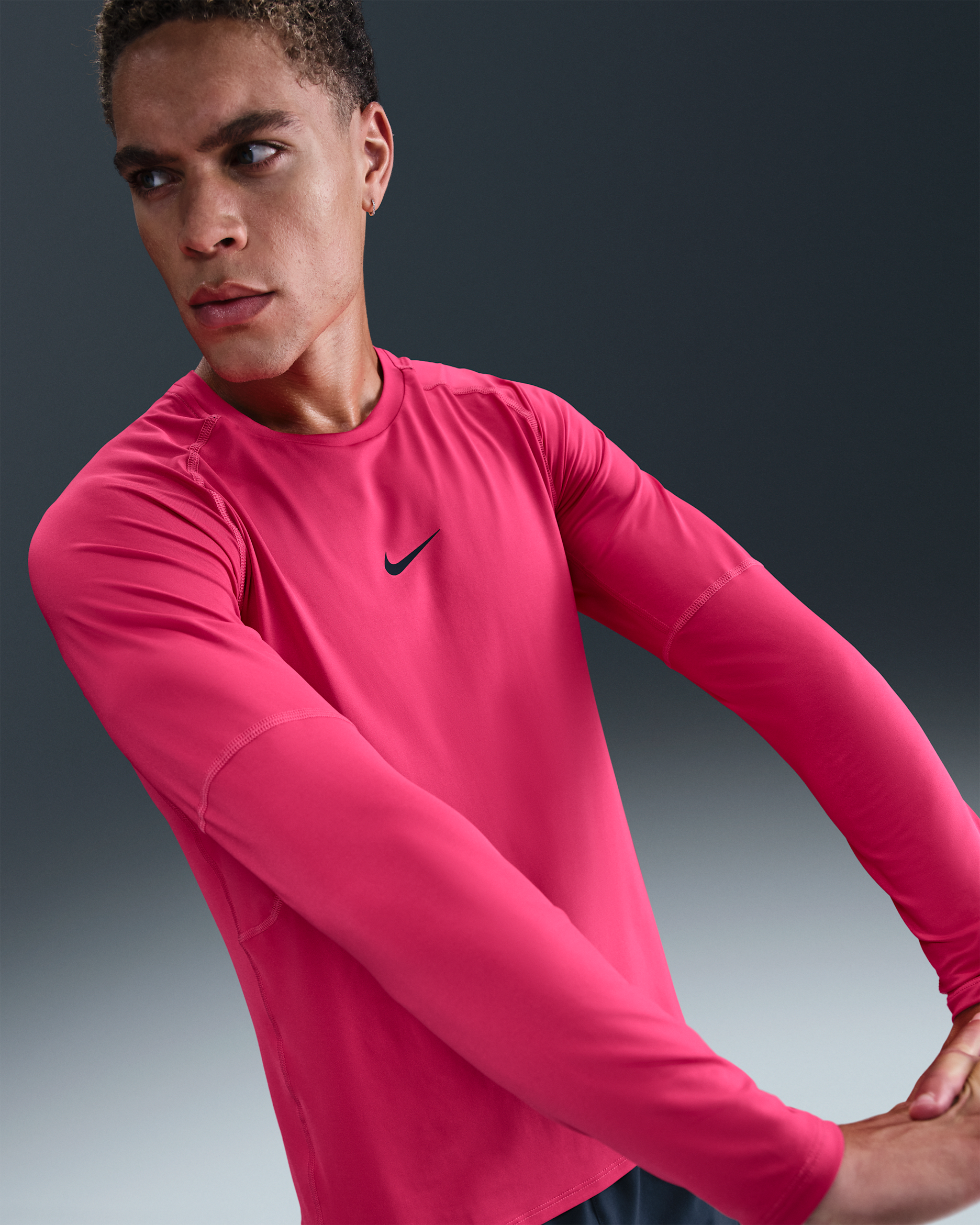 Nike Pro Men's Dri-FIT Slim Long-Sleeve Fitness Top - Rush Pink/Black
