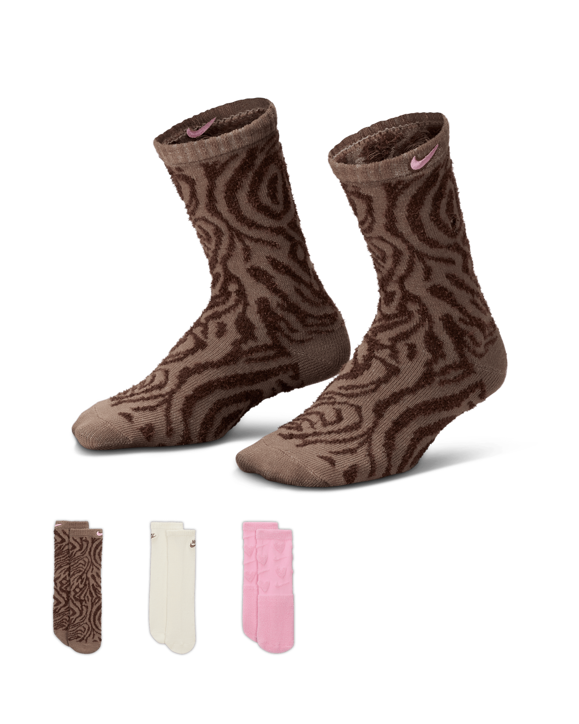 Calcetas Fashion para niños talla grande (3 pares) Nike Wild Warmth - Marrón visón