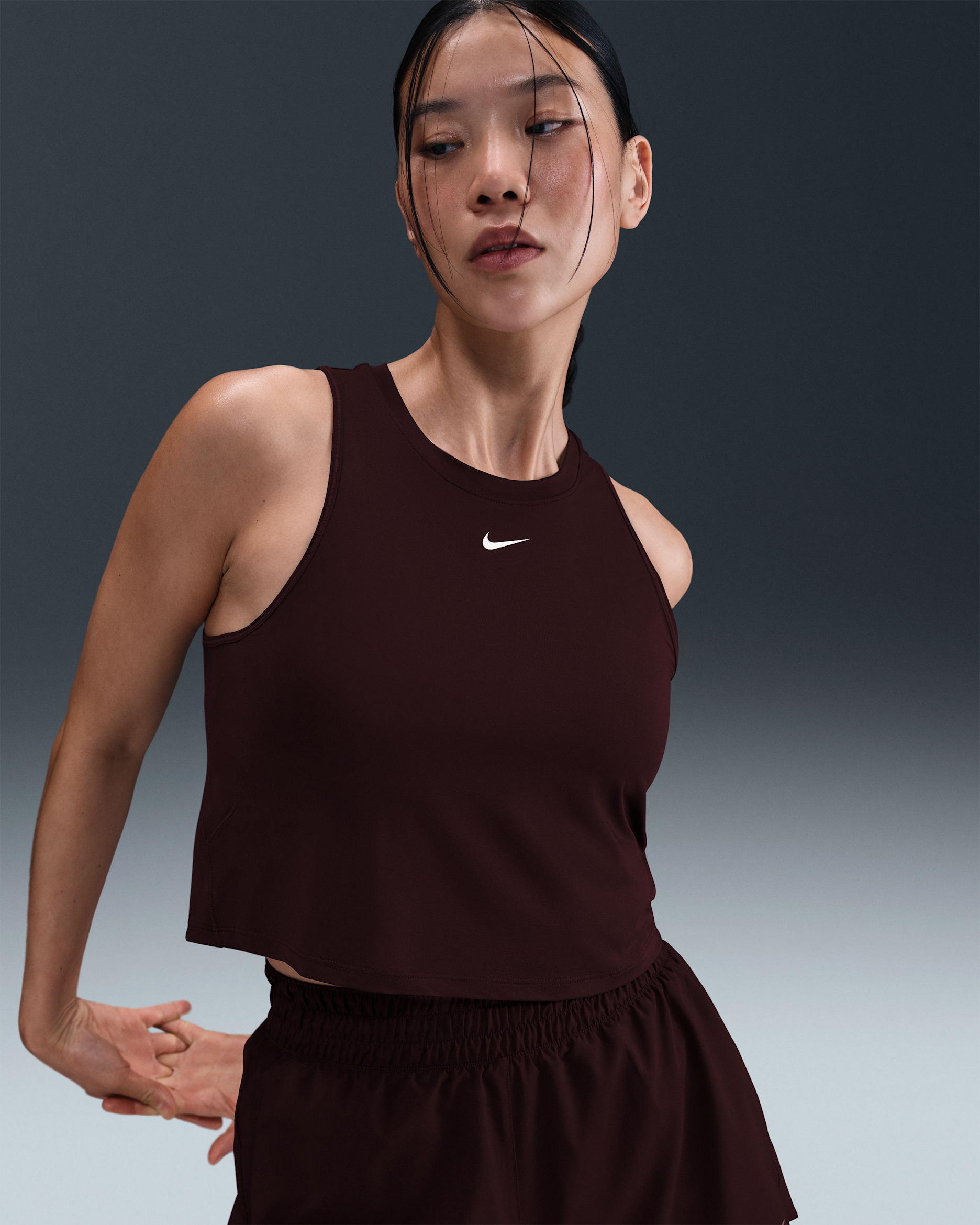 Nike One Classic Women's Dri-FIT Cropped Tank Top - Burgundy Crush/White