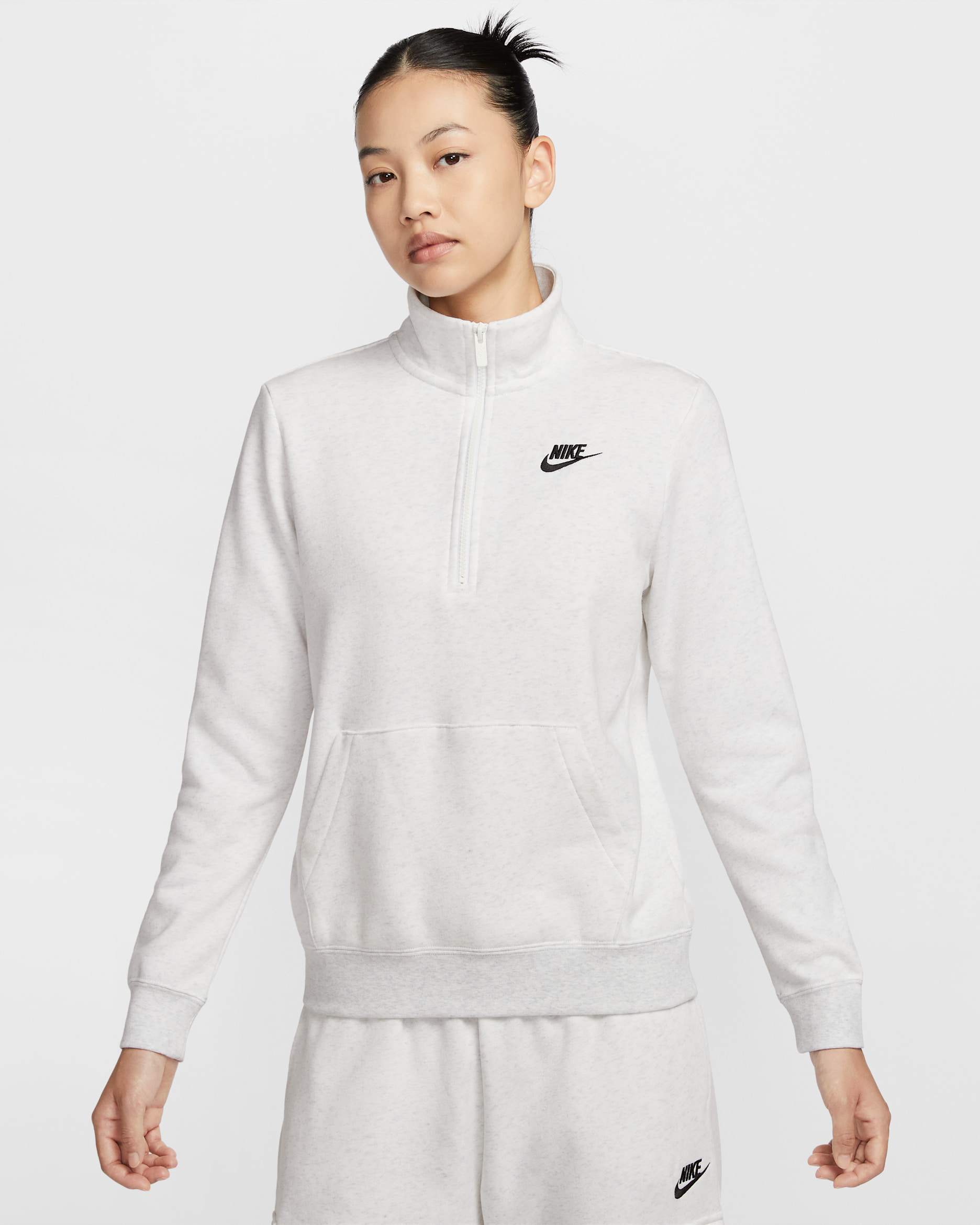 ナイキ スポーツウェア クラブ フリース ウィメンズ 1/2ジップ スウェットシャツ - バーチヘザー/ブラック