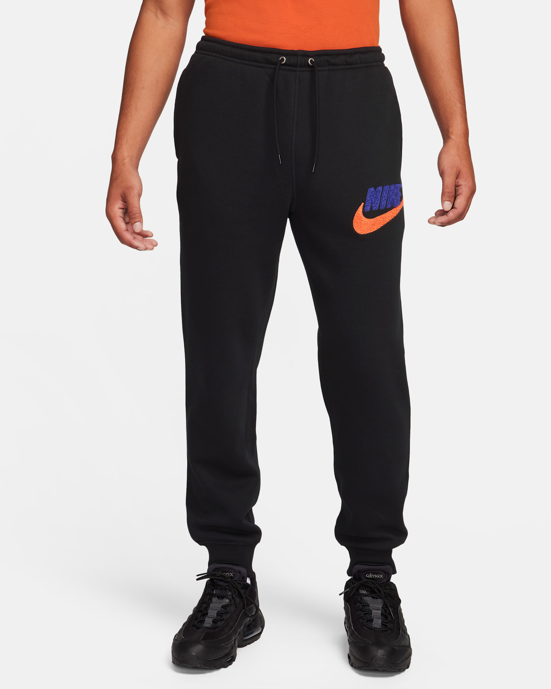 Nike Club Fleece Men's Fleece Joggers - Black/Black/Safety Orange