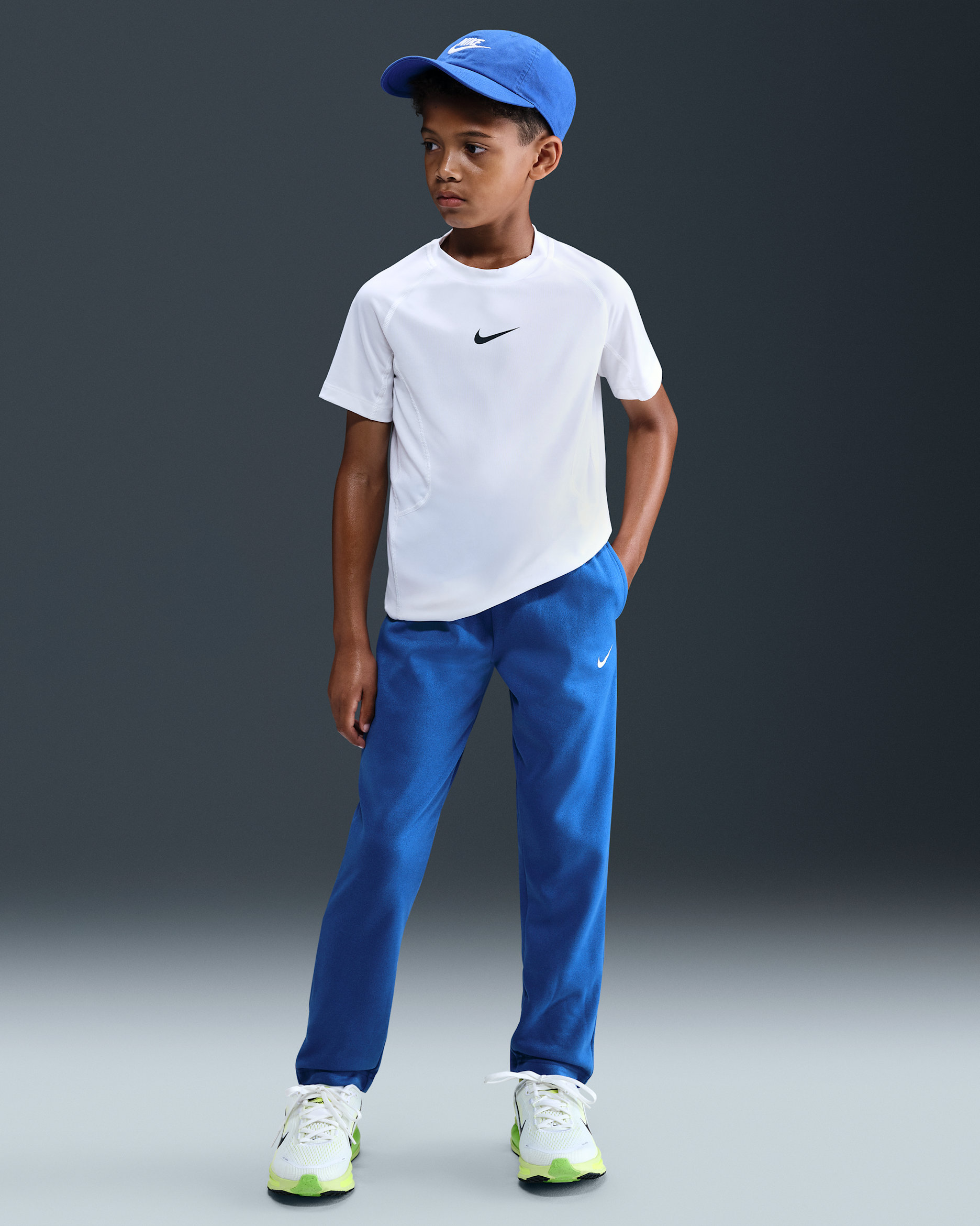 Pants Therma-FIT para niños talla grande Nike Multi Stain Repel - Royal juego/Blanco