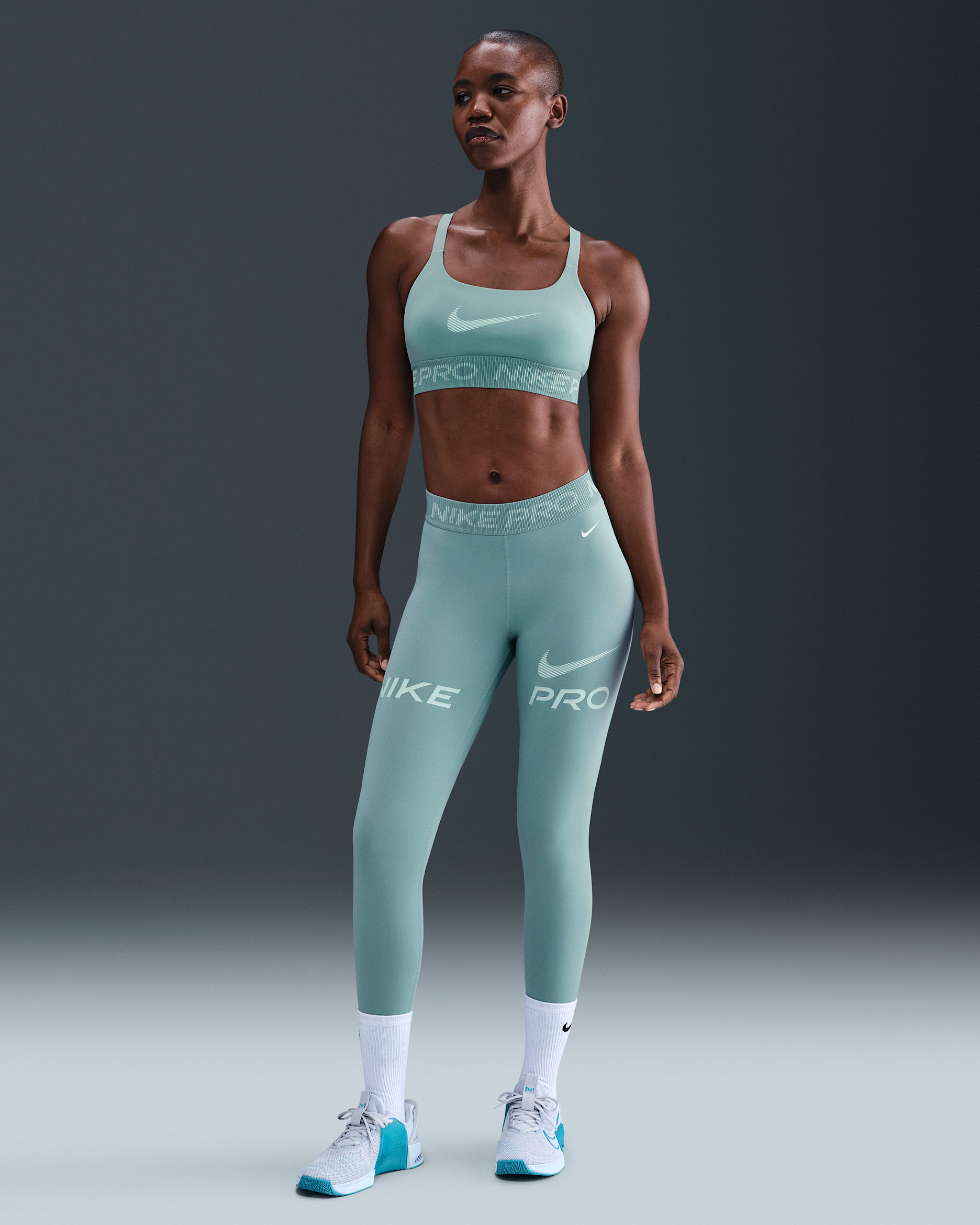 Nike Pro Women's Mid-Rise 7/8 Mesh-Panel Graphic Leggings - Cannon/Mint Foam/White