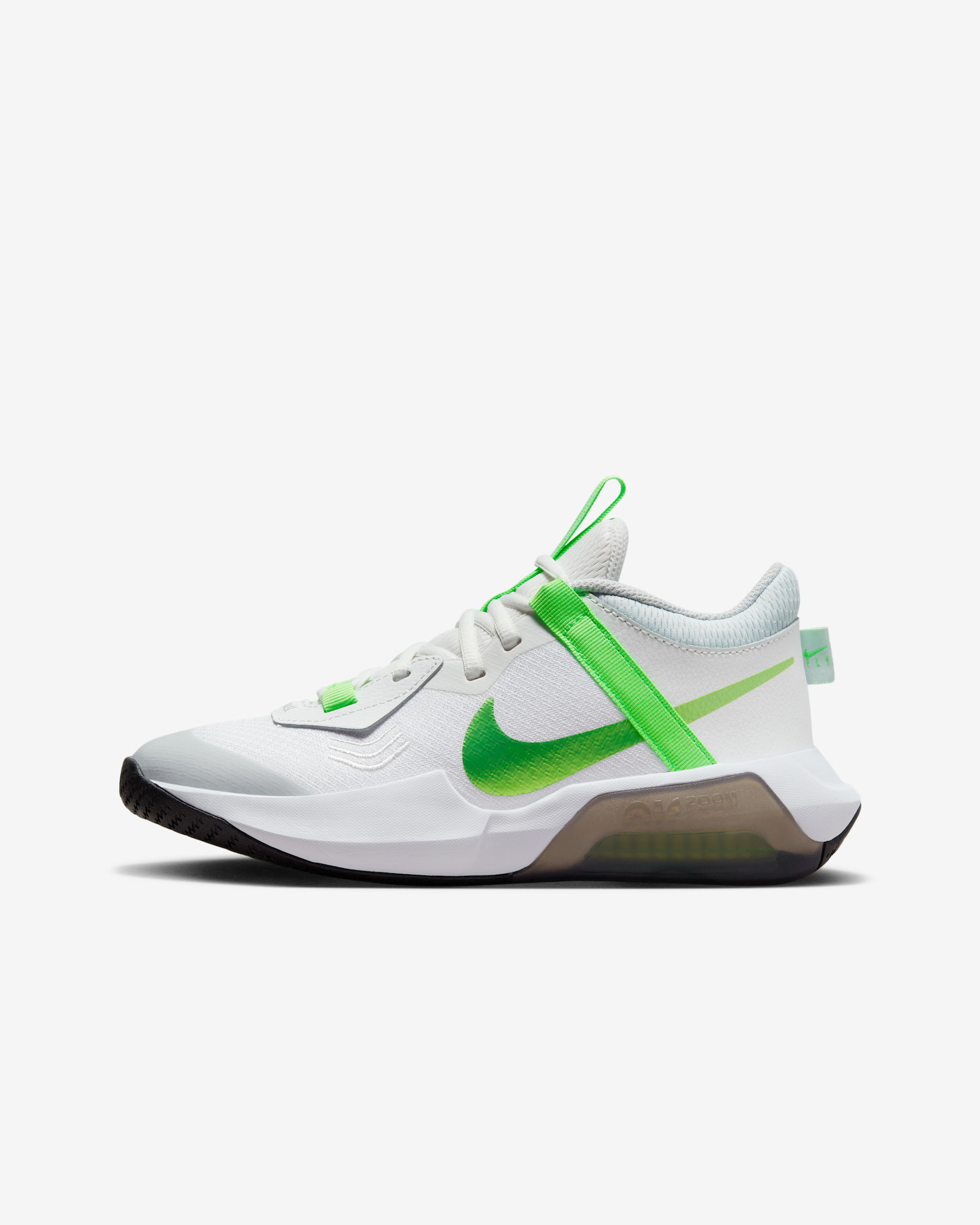 Calzado de básquetbol para niños grandes Nike Air Zoom Crossover - Blanco cumbre/Platino puro/Blanco/Verde strike