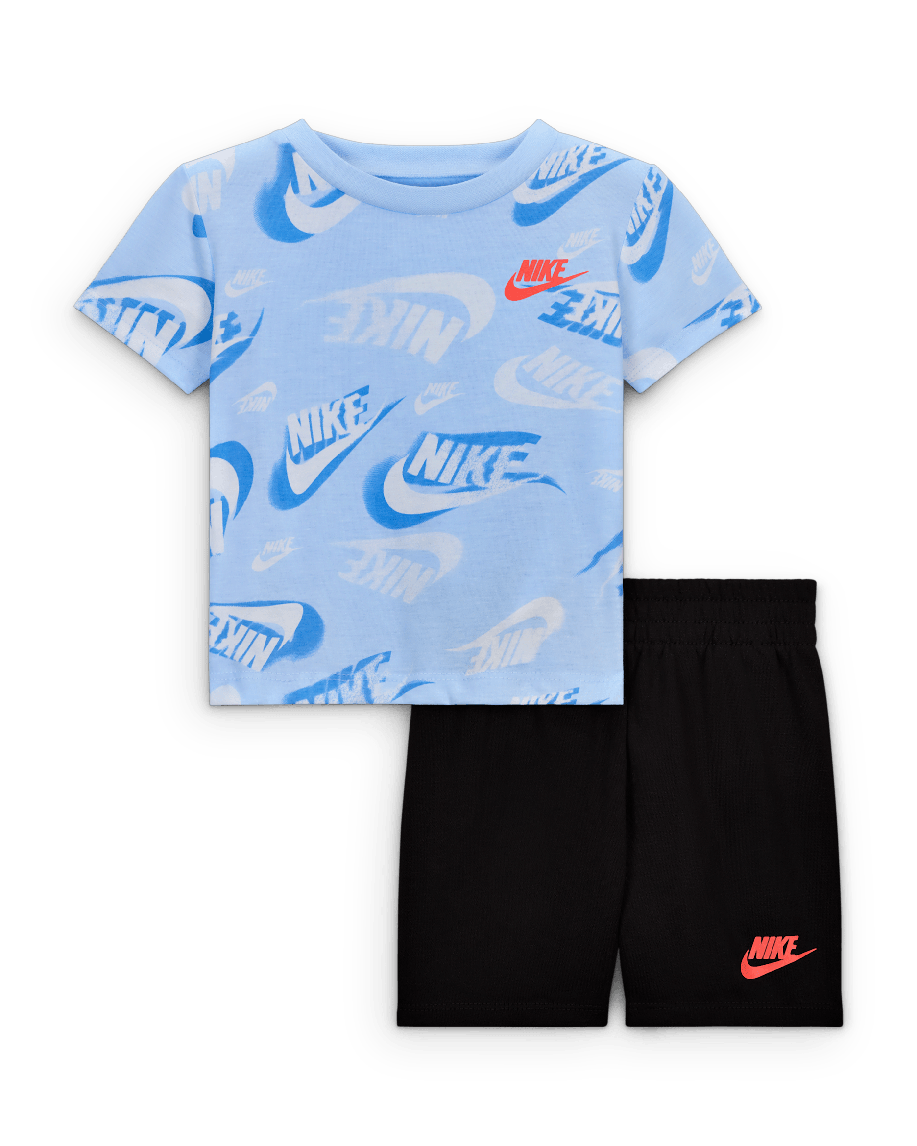 Conjunto de playera estampada y shorts de tejido French terry Baby On the Move Nike Sportswear - Negro