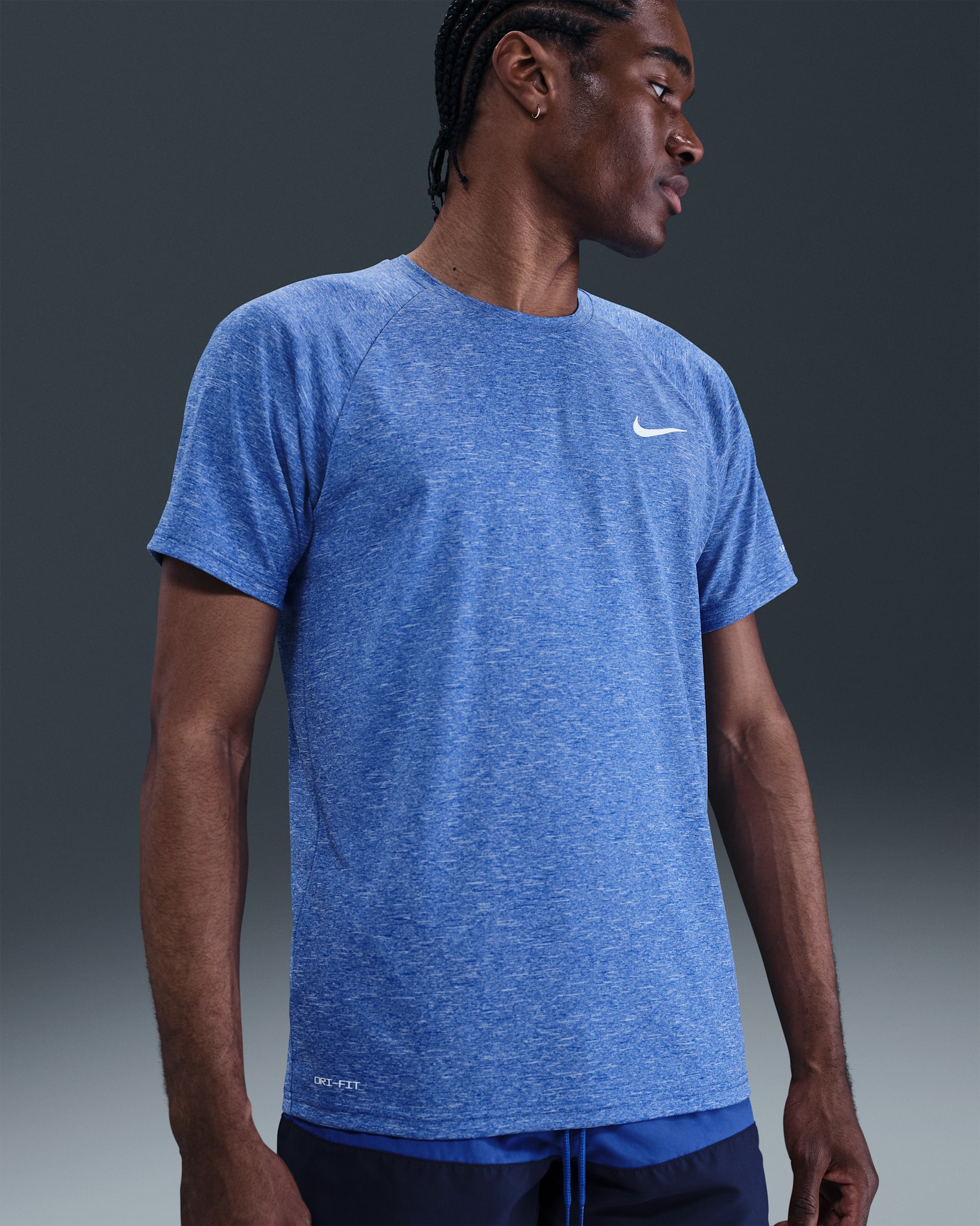 Camiseta Hydroguard de natación de manga corta de tela jaspeada para hombre Nike - Royal juego/Blanco